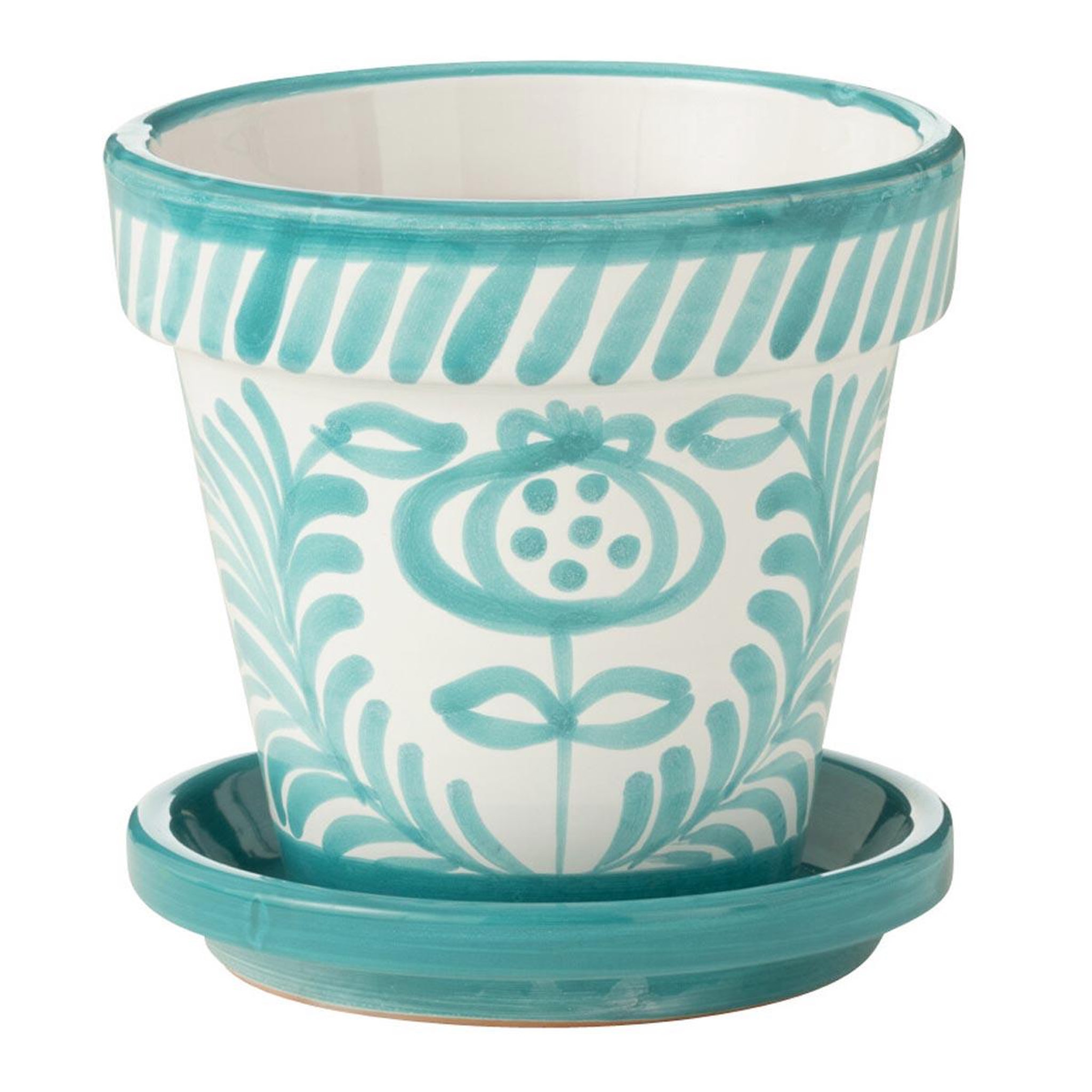 J-LINE Pot avec soucoupe en céramique  granada  21cm bleu aqua