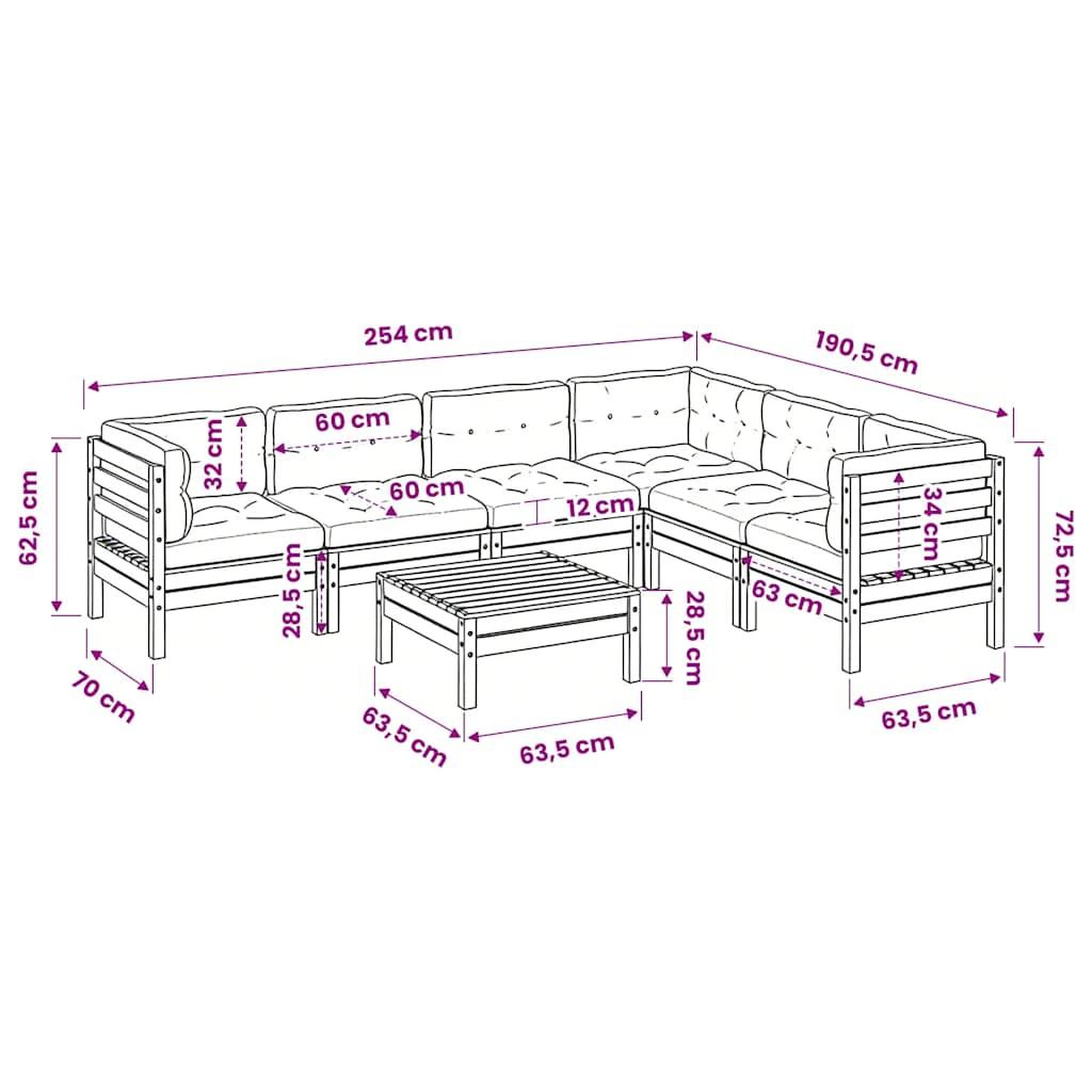 Voir la diapositive 6 : VIDAXL Salon de jardin 7 pcs et coussins bois massif sapin de douglas