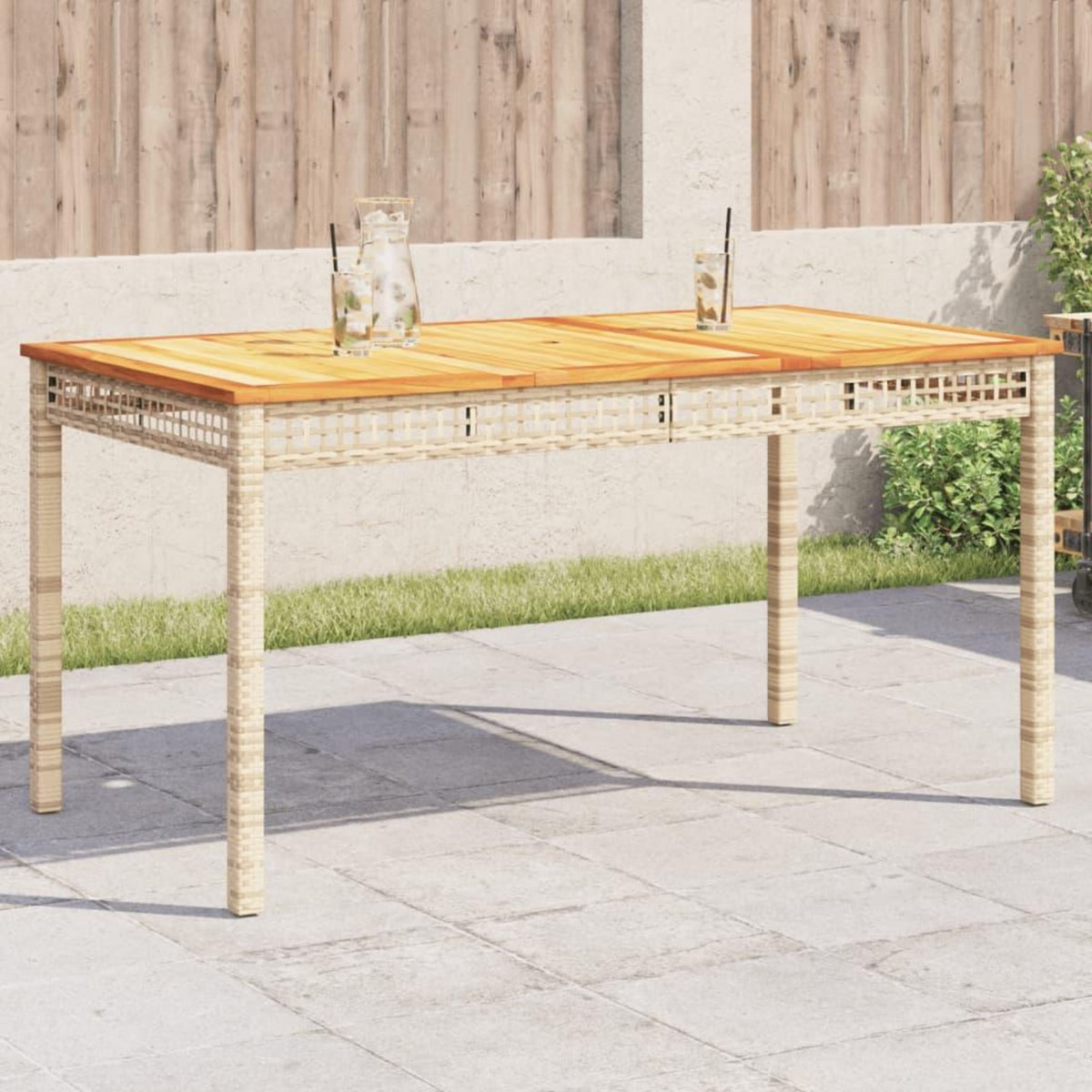 VIDAXL Table de jardin beige 140x80x75 cm resine tressee et acacia