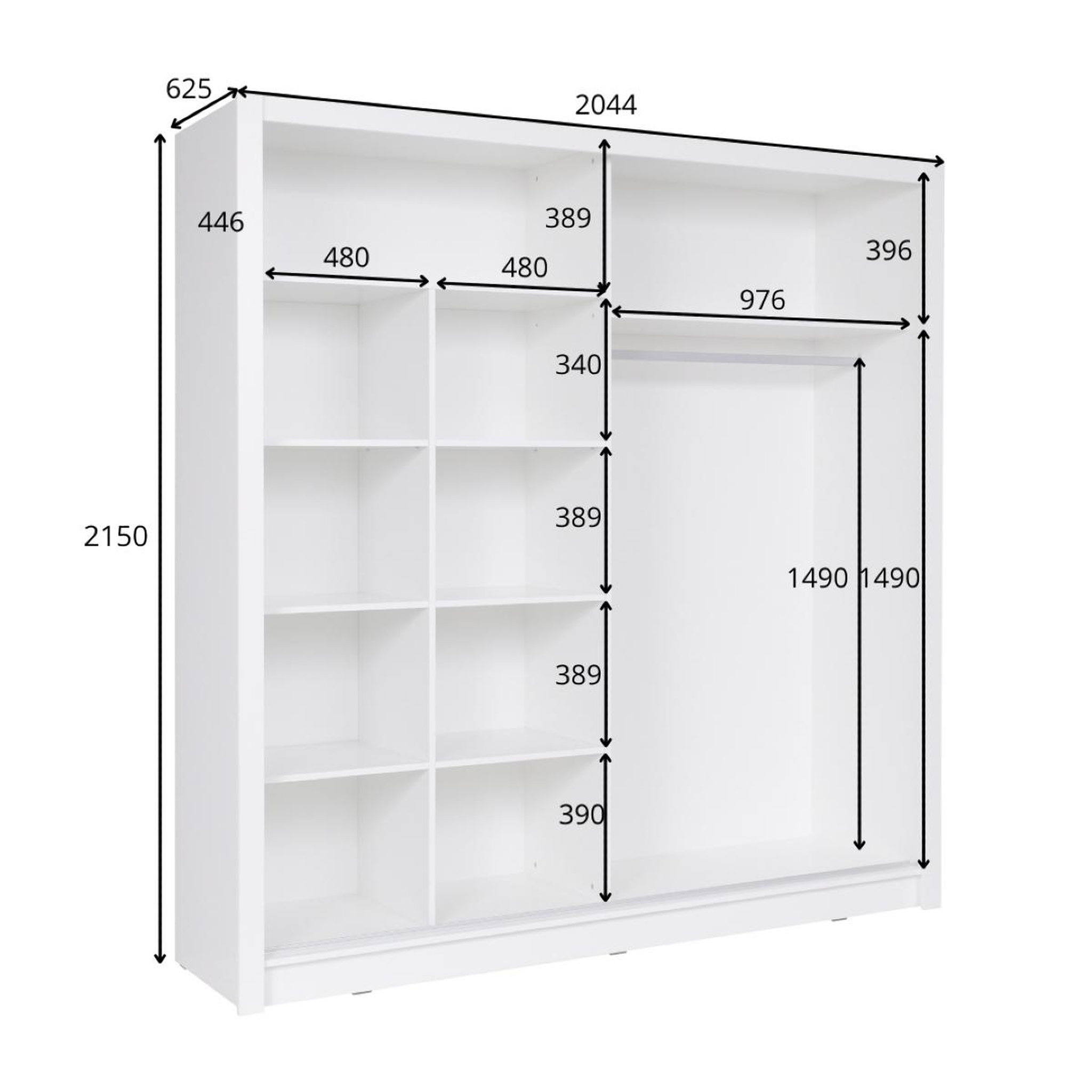 Voir la diapositive 4 : JLC KREATION Armoire moderne blanc et noir 200cm irpa