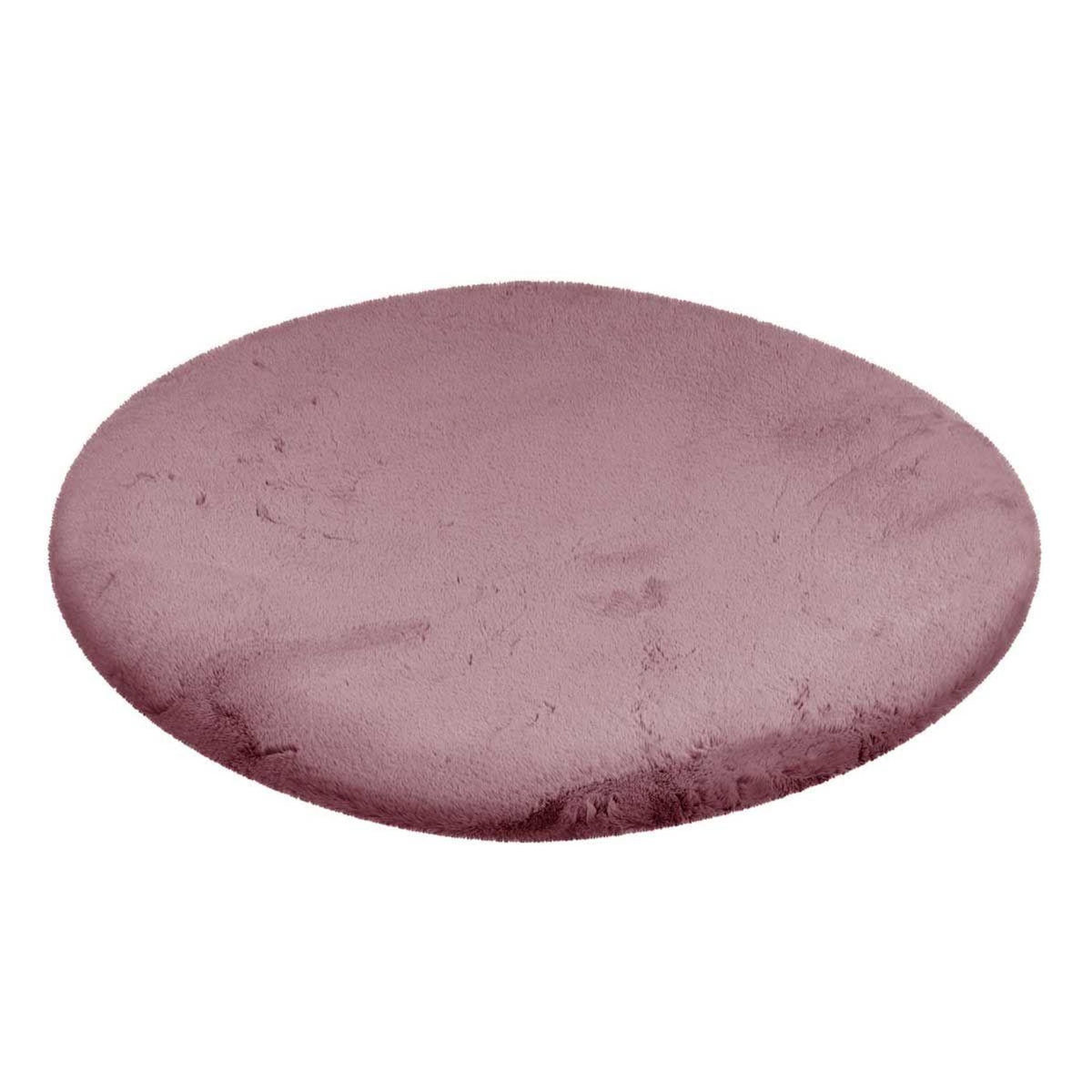 Paris Prix Tapis Uni Rond Doux à Poils Longs  Rabbit  Rose