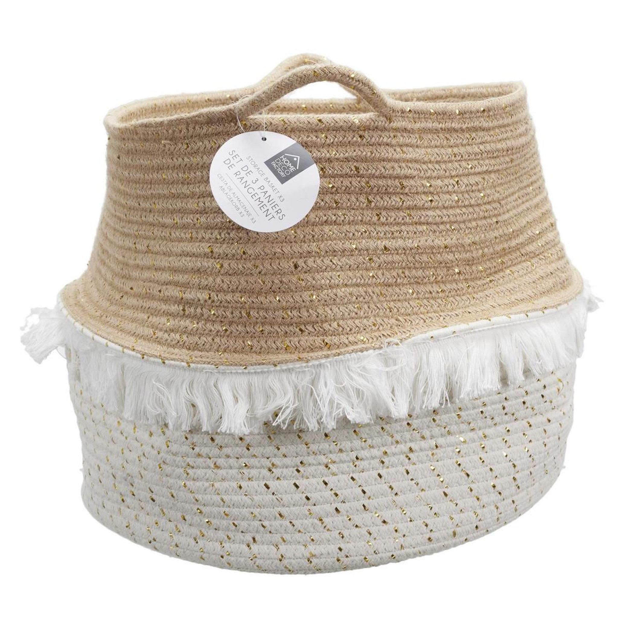 Voir la diapositive 4 : The Home Deco Factory Lot de 3 Paniers de Rangement  Franges  35cm Blanc
