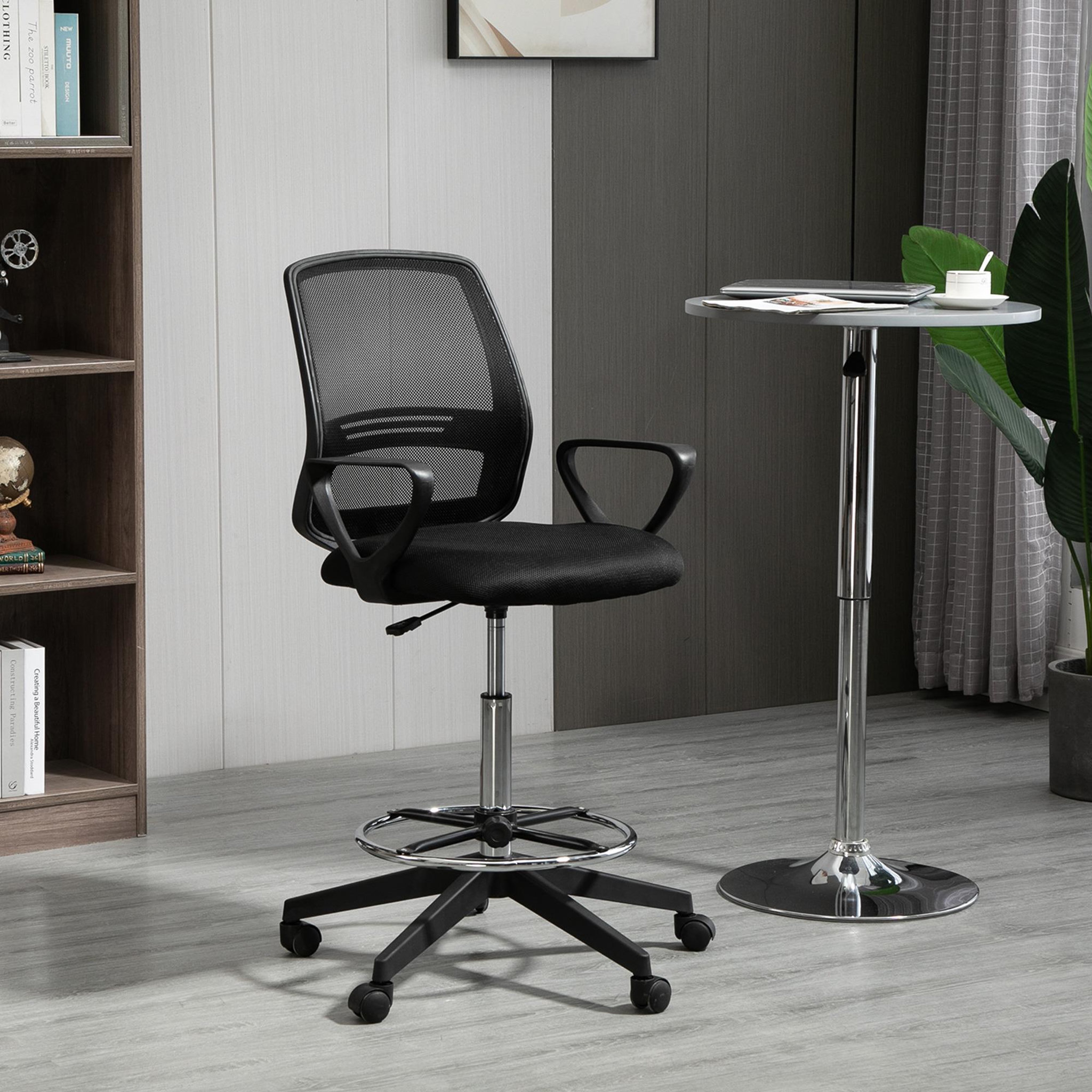 Voir la diapositive 2 : VINSETTO Chaise de bureau assise haute réglable dim. 59L x 60l x 102-126H cm pivotant 360° tissu maille respirante noir