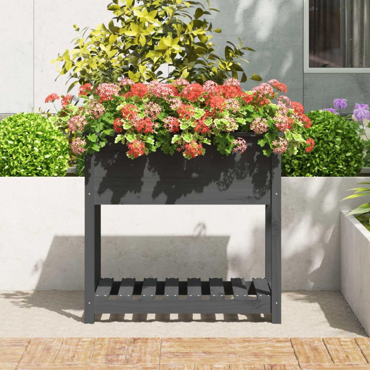 VIDAXL Jardiniere avec etagere Gris 82,5x54x81 cm Bois massif de pin