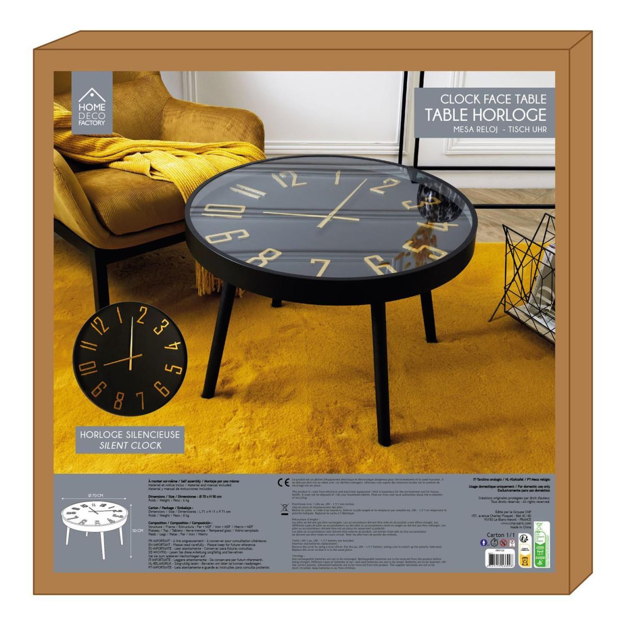 Voir la diapositive 6 : The Home Deco Factory Table basse horloge  lounge  70cm noir