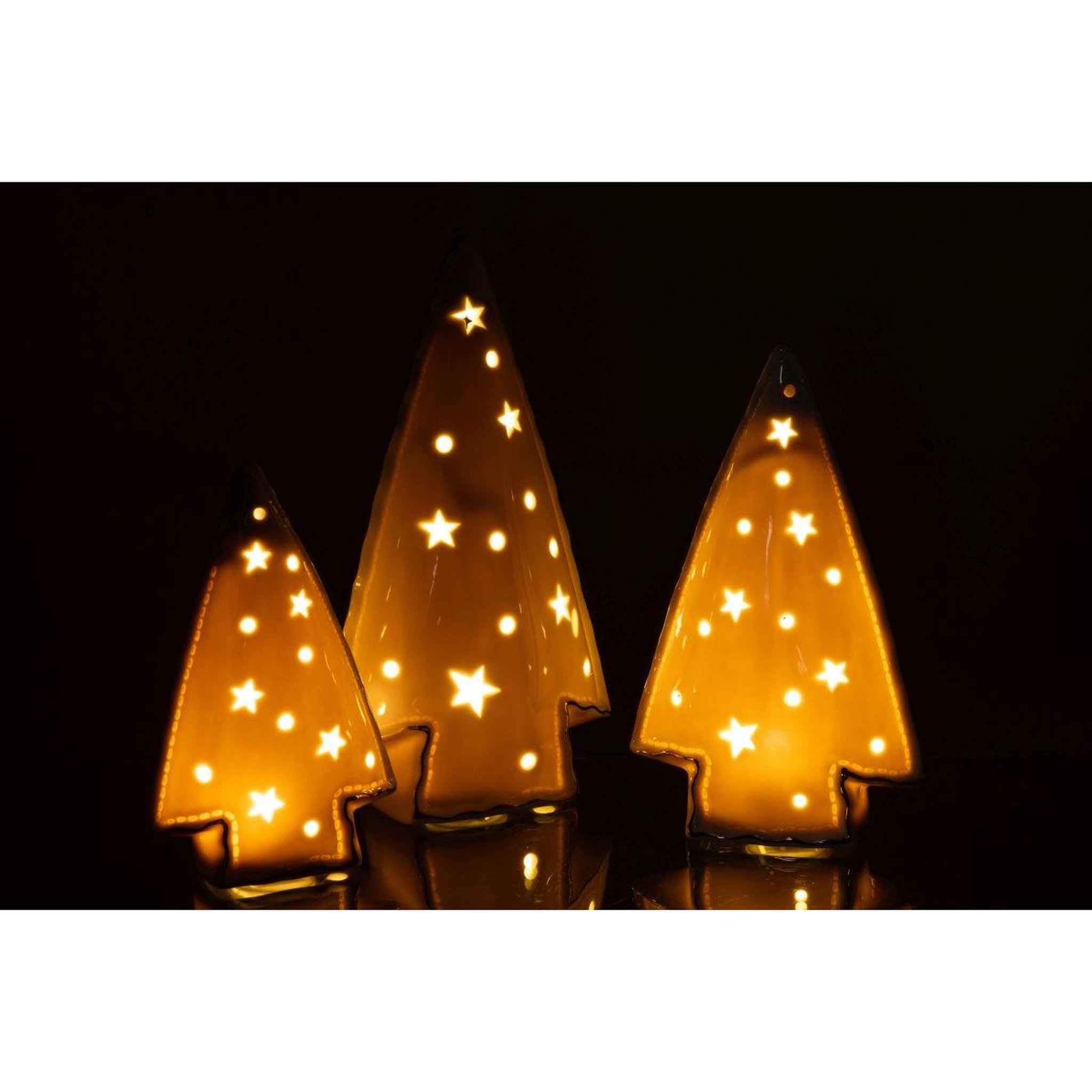 Voir la diapositive 6 : J-LINE Lot de 3 Sapins à LED  Étoiles  26cm Blanc