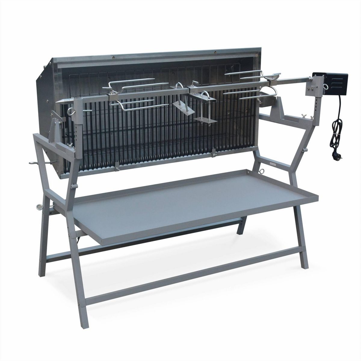 SWEEEK Rôtissoire électrique inclinable -  Mathurin Inox - Tournebroche. barbecue au charbon de bois à moteur pour grillades réceptions
