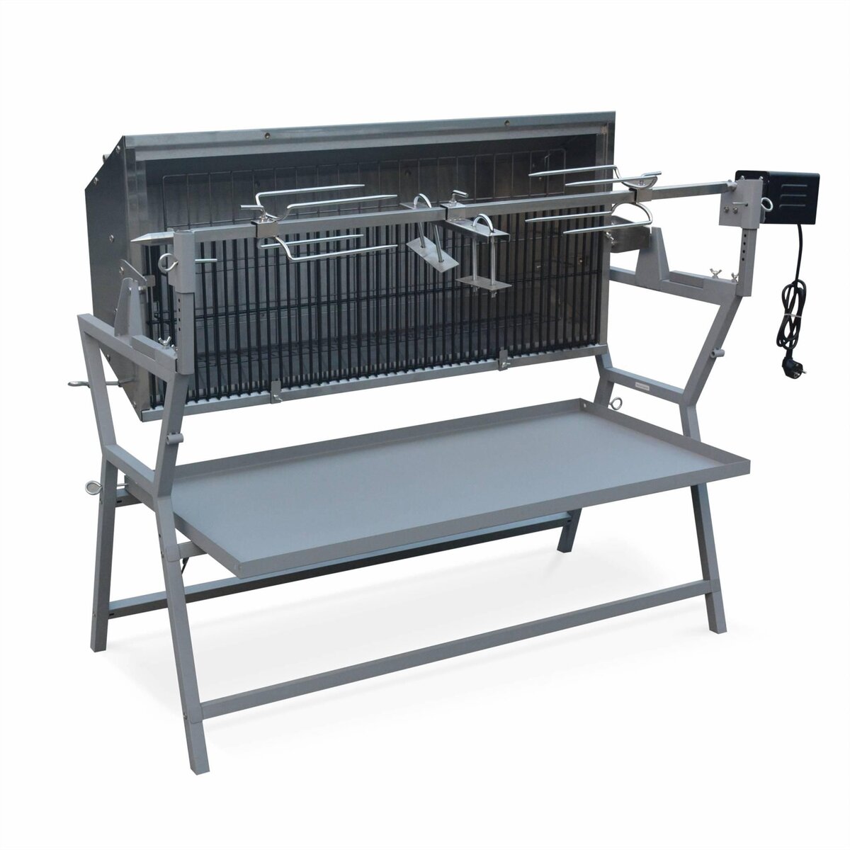 SWEEEK Rôtissoire électrique inclinable -  Mathurin Inox - Tournebroche. barbecue au charbon de bois à moteur pour grillades réceptions