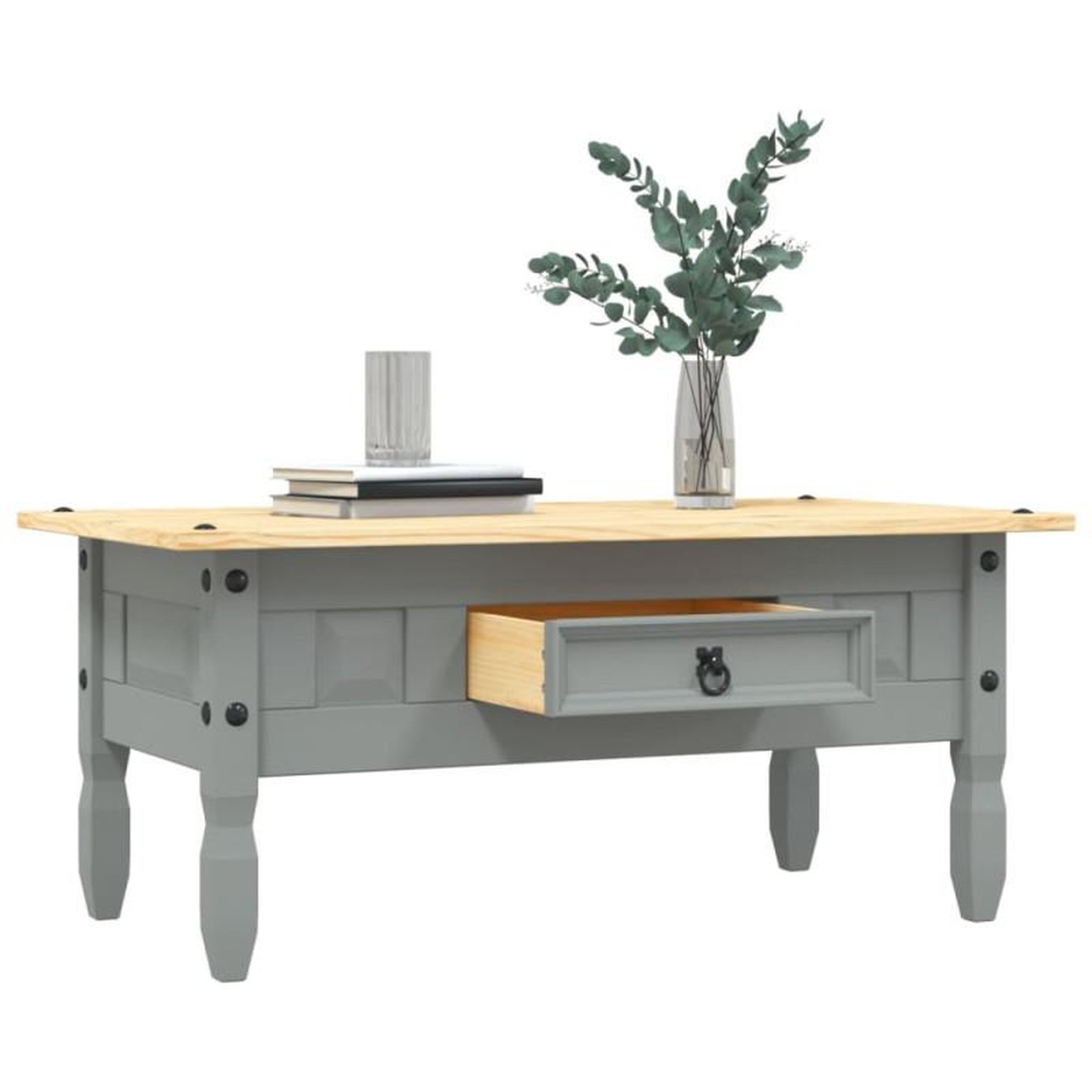 Voir la diapositive 3 : VIDAXL Table basse Pin mexicain Gamme Corona Gris 100x55x44 cm