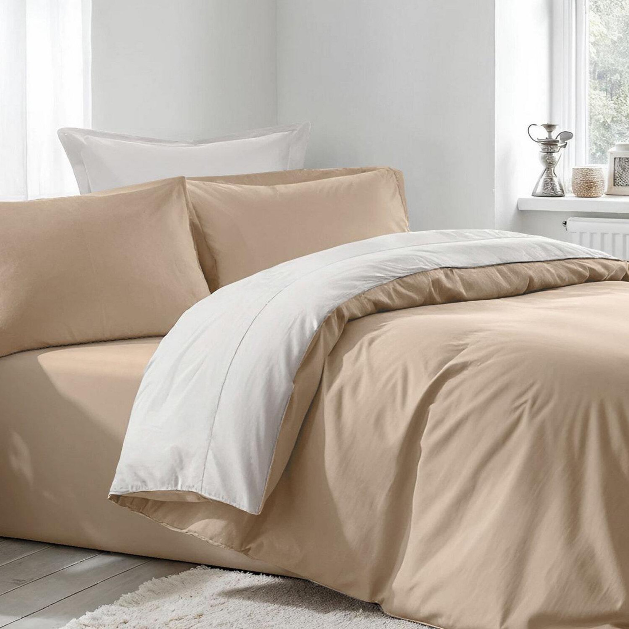 Voir la diapositive 2 : Home collection Parure housse de couette avec taie(s) 100 % coton Beige