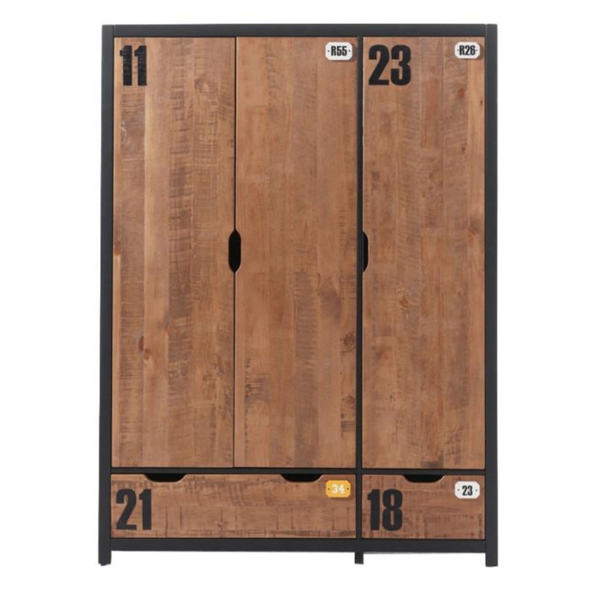 Paris Prix Armoire 3 Portes  Alex  200cm Marron & Noir