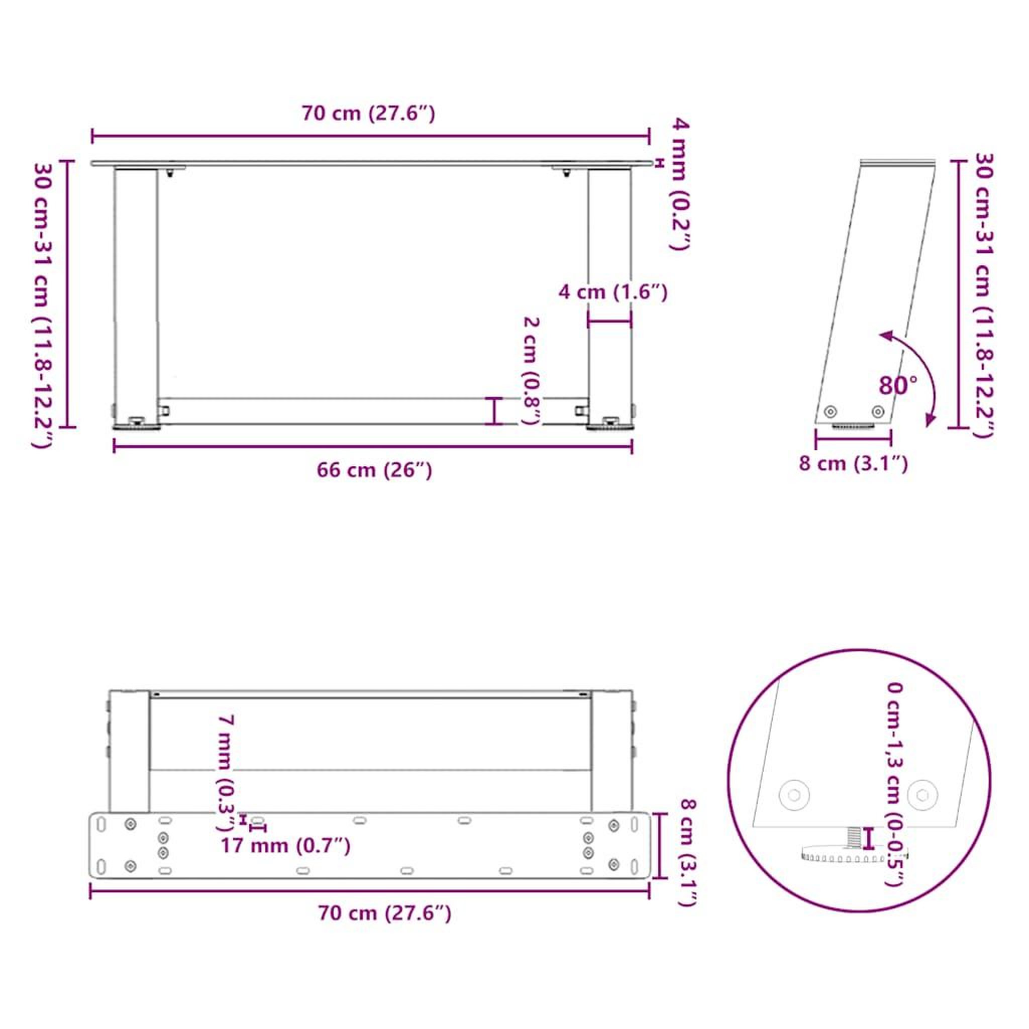 Voir la diapositive 6 : VIDAXL Pieds de table basse forme de U 2 pcs noir 70x(30-31) cm acier