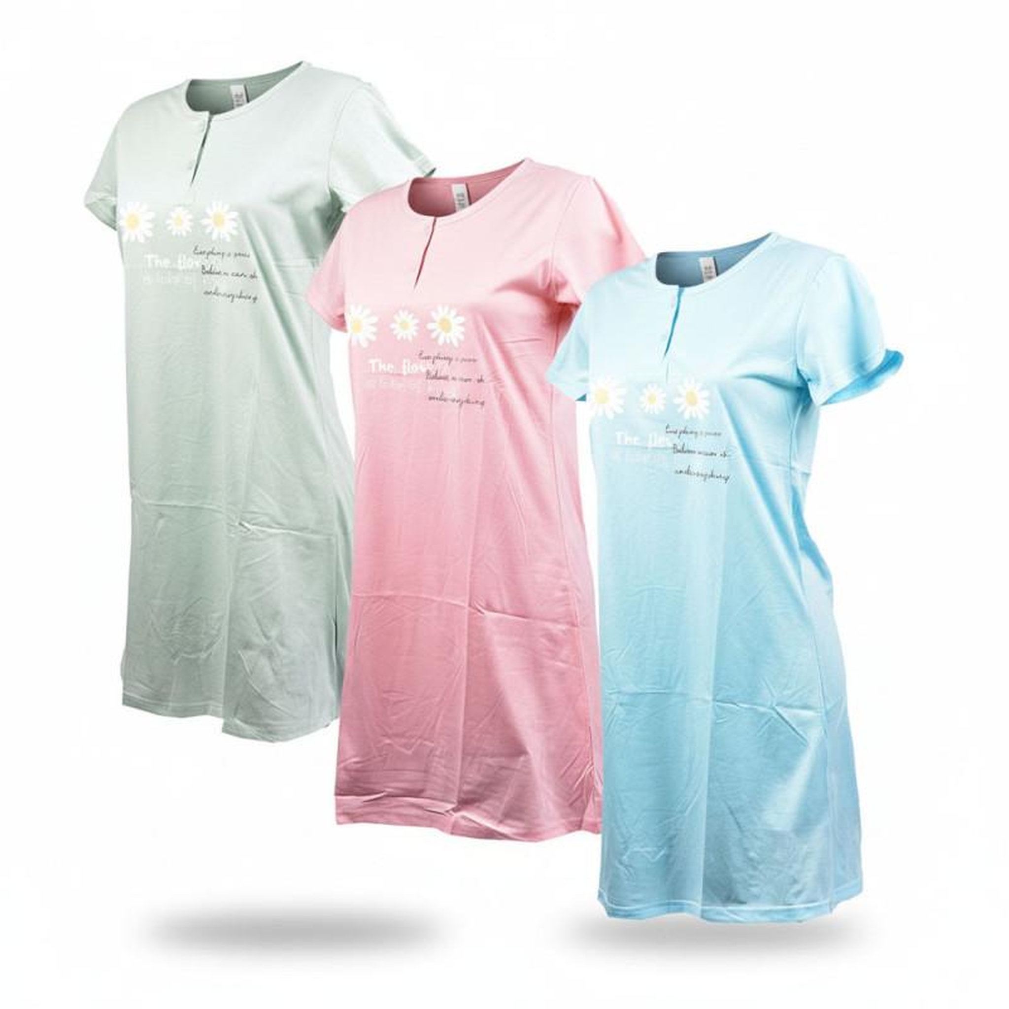 OZABI OZABI Chemise de Nuit Femme Microfibre Florales Manches Courtes. Coloris disponibles : Bleu, Rose, Vert