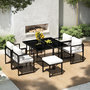 Voir la diapositive 1 : MERAX Salon de jardin 6 places 7 pièces avec table, chaises, fauteuils et repose-pieds, blanc noir