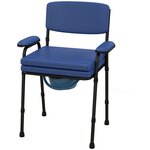 HOMCOM Chaise percée réglable - chaise de toilette - seau amovible pliable, coussin, accoudoirs - acier noir PVC bleu