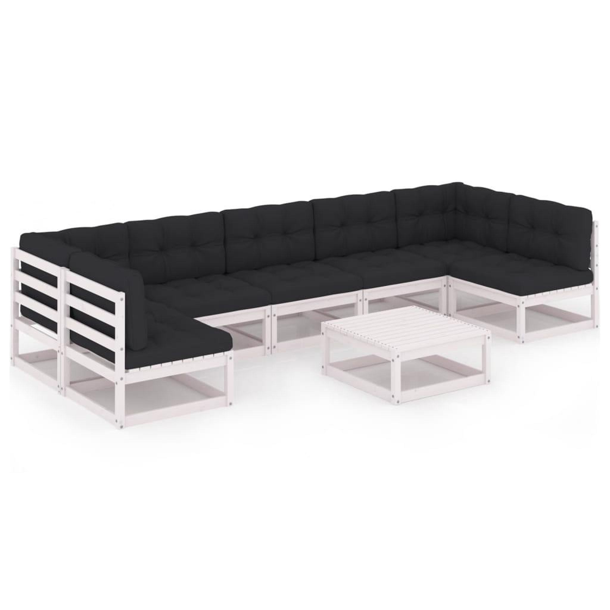 Voir la diapositive 2 : VIDAXL Salon de jardin avec coussins 8 pcs blanc bois de pin massif