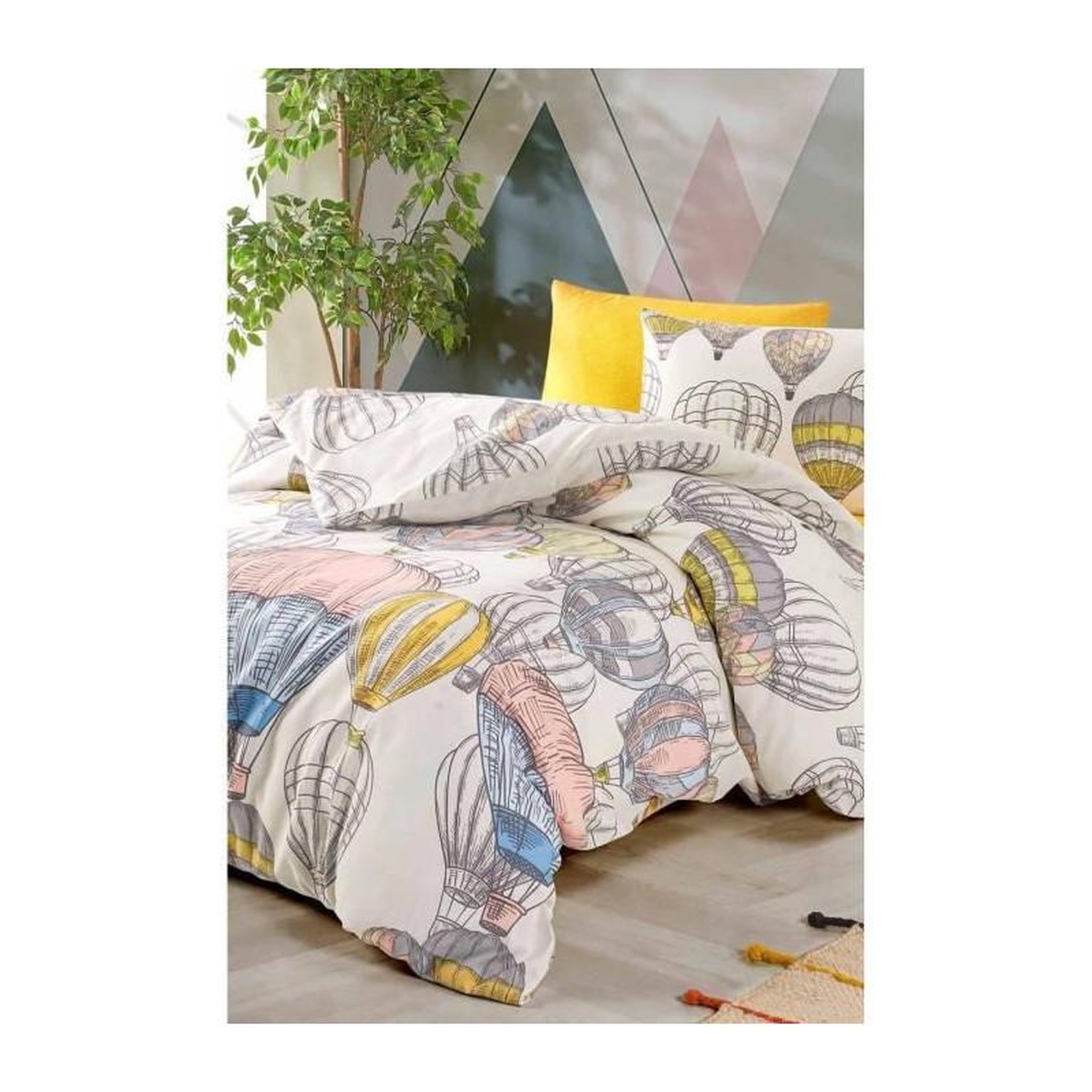 Voir la diapositive 4 : GENERIQUE Parure de lit - 1 housse de couette 220 x 240 cm + 2 taies d'oreiller 60 x 60 cm - 100% coton renforcé - Moutarde
