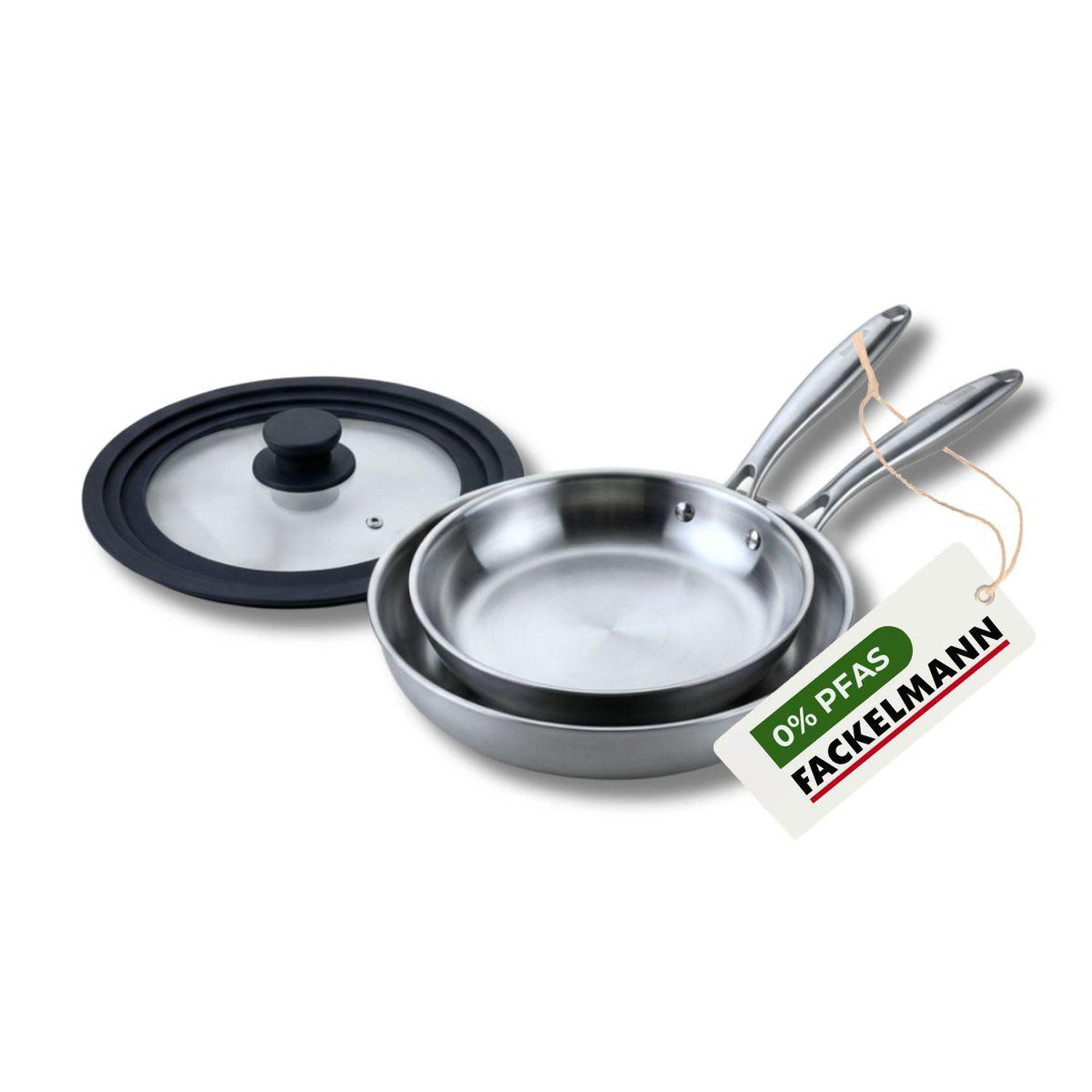 Set de 2 poêles de cuisson 2426 cm en acier inoxydable avec 1 couvercle de cuisson universel Fackelmann Vita3