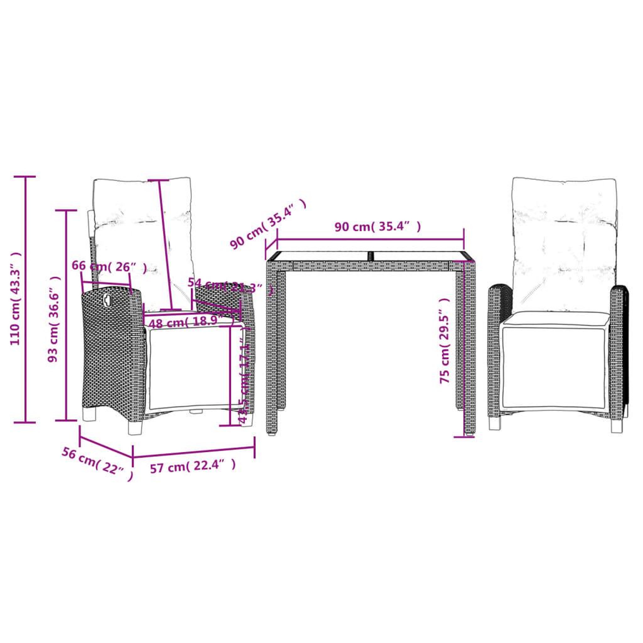 Voir la diapositive 6 : VIDAXL Ensemble a manger de jardin avec coussins 3 pcs Noir