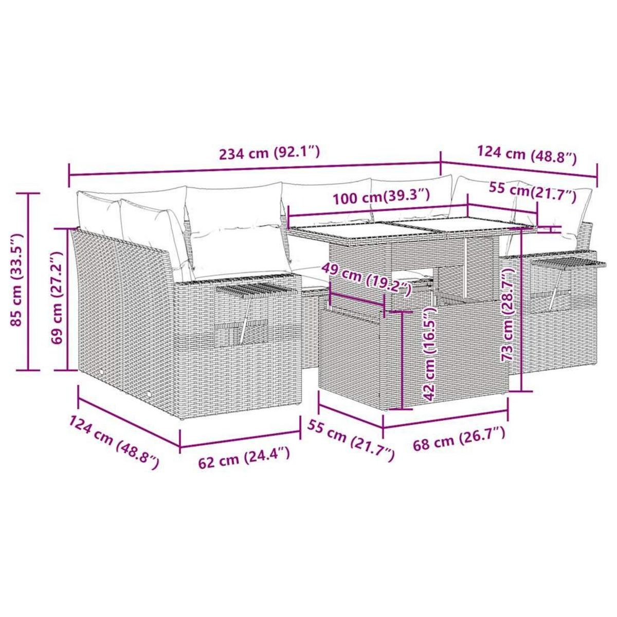 VIDAXL Salon de jardin 7 pcs avec coussins noir resine tressee
