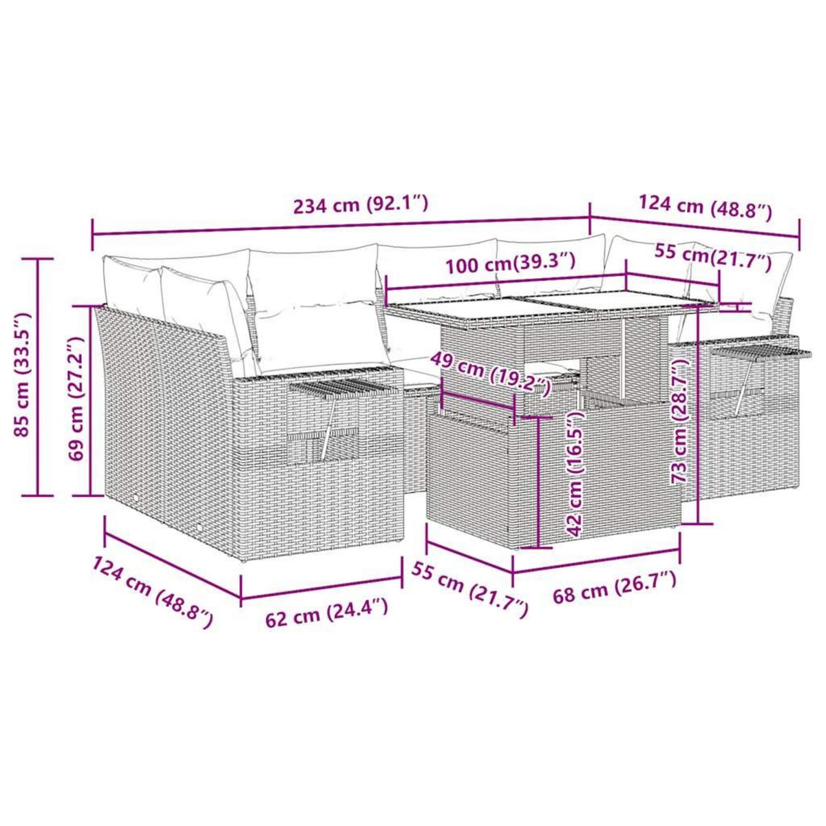 VIDAXL Salon de jardin 7 pcs avec coussins noir resine tressee