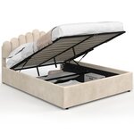 ID MARKET Lit coffre double NOELIE avec tête de lit et sommier 140 x 190 cm velours beige