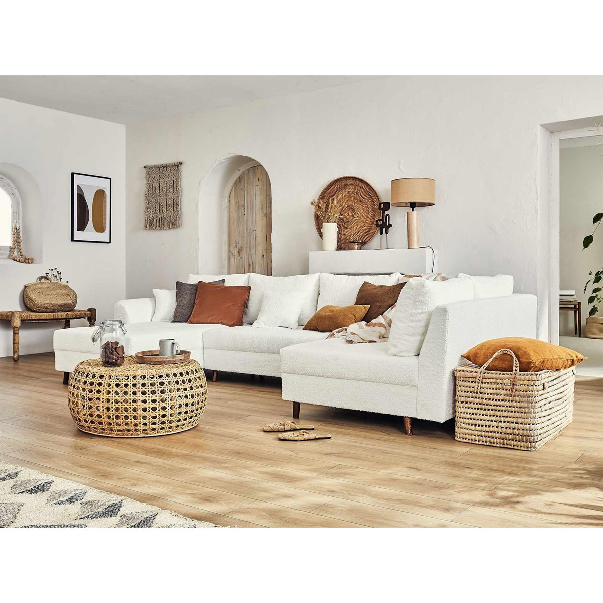 LISA DESIGN Rune - canapé panoramique d'angle droit - 7 places - en tissu bouclette