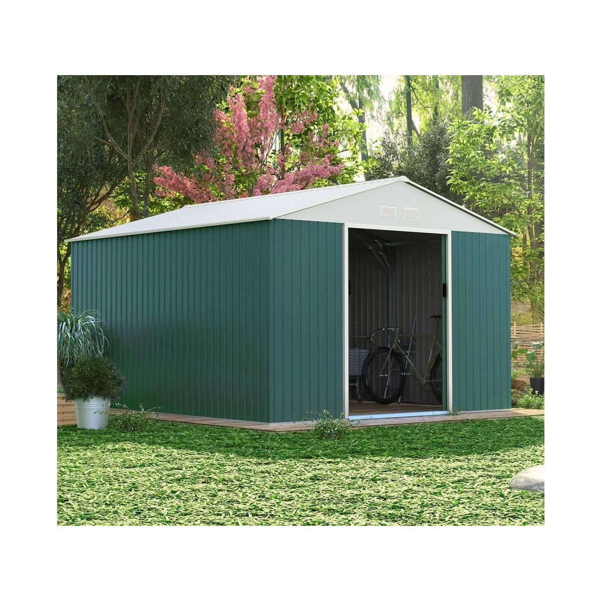 Habitat et Jardin Abri de jardin métal  Rosas  - 10,85 m² - Vert