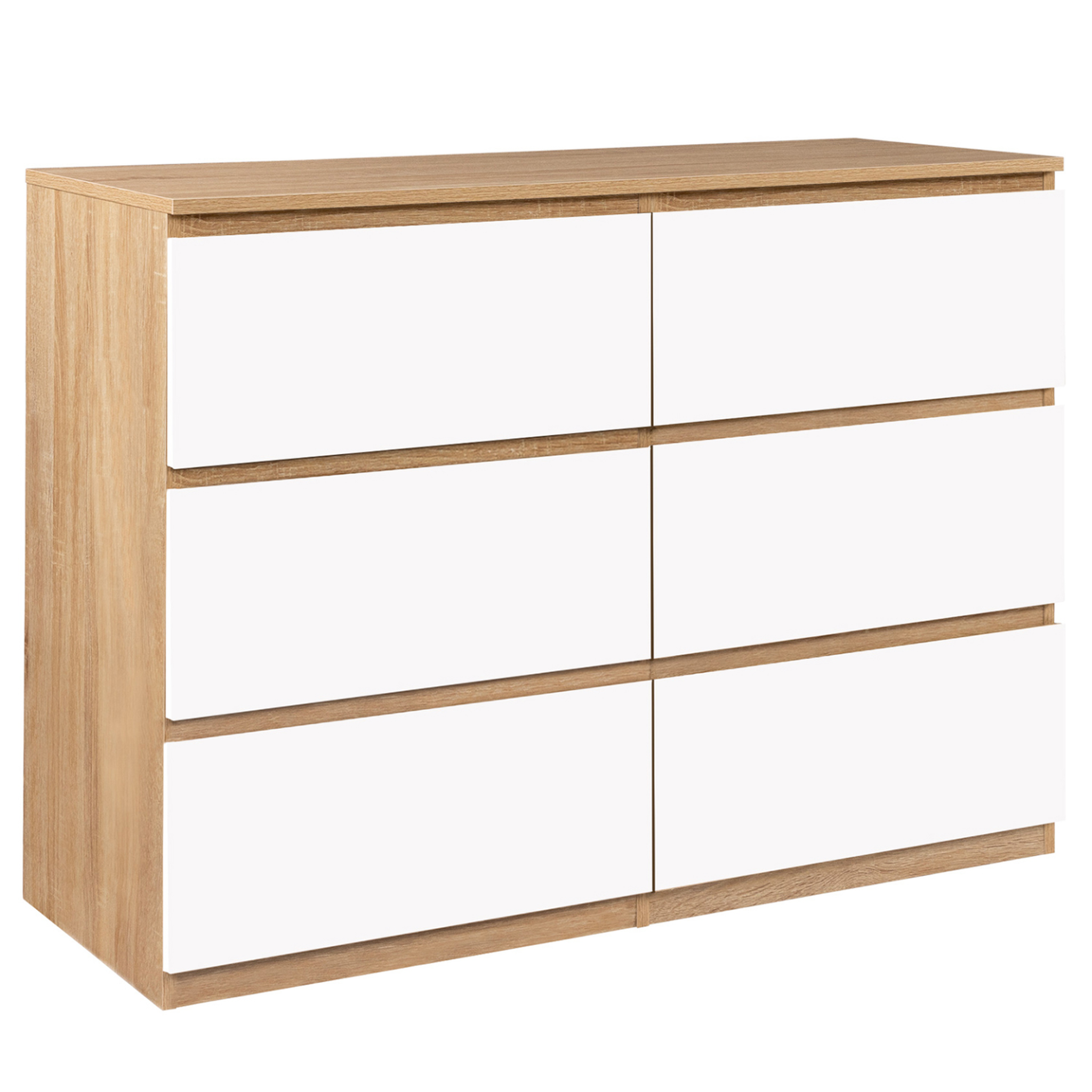ID MARKET Commode 6 tiroirs tomi 110 cm bois façon hêtre et blanc