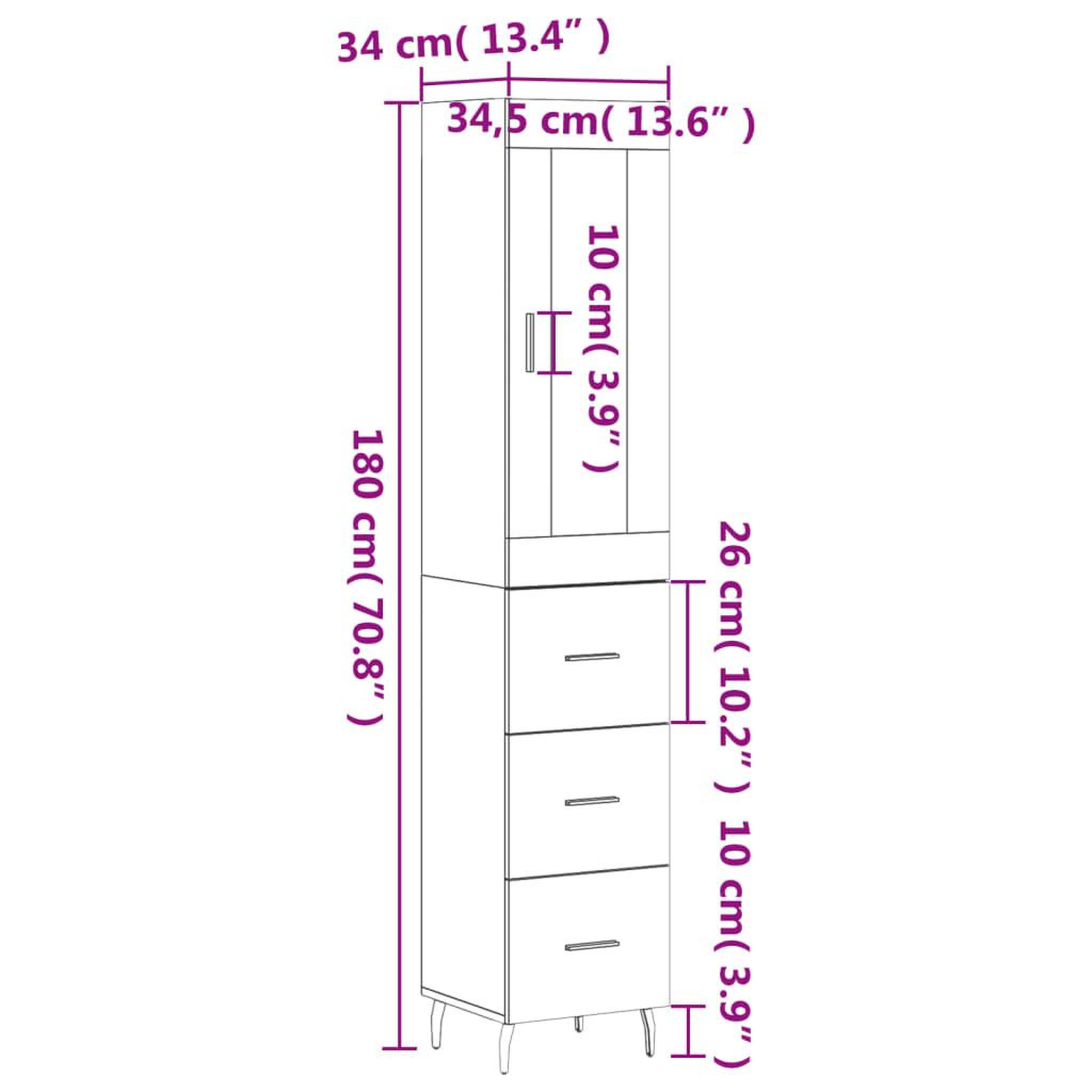 Voir la diapositive 6 : VIDAXL Buffet haut Sonoma gris 34,5x34x180 cm Bois d'ingenierie