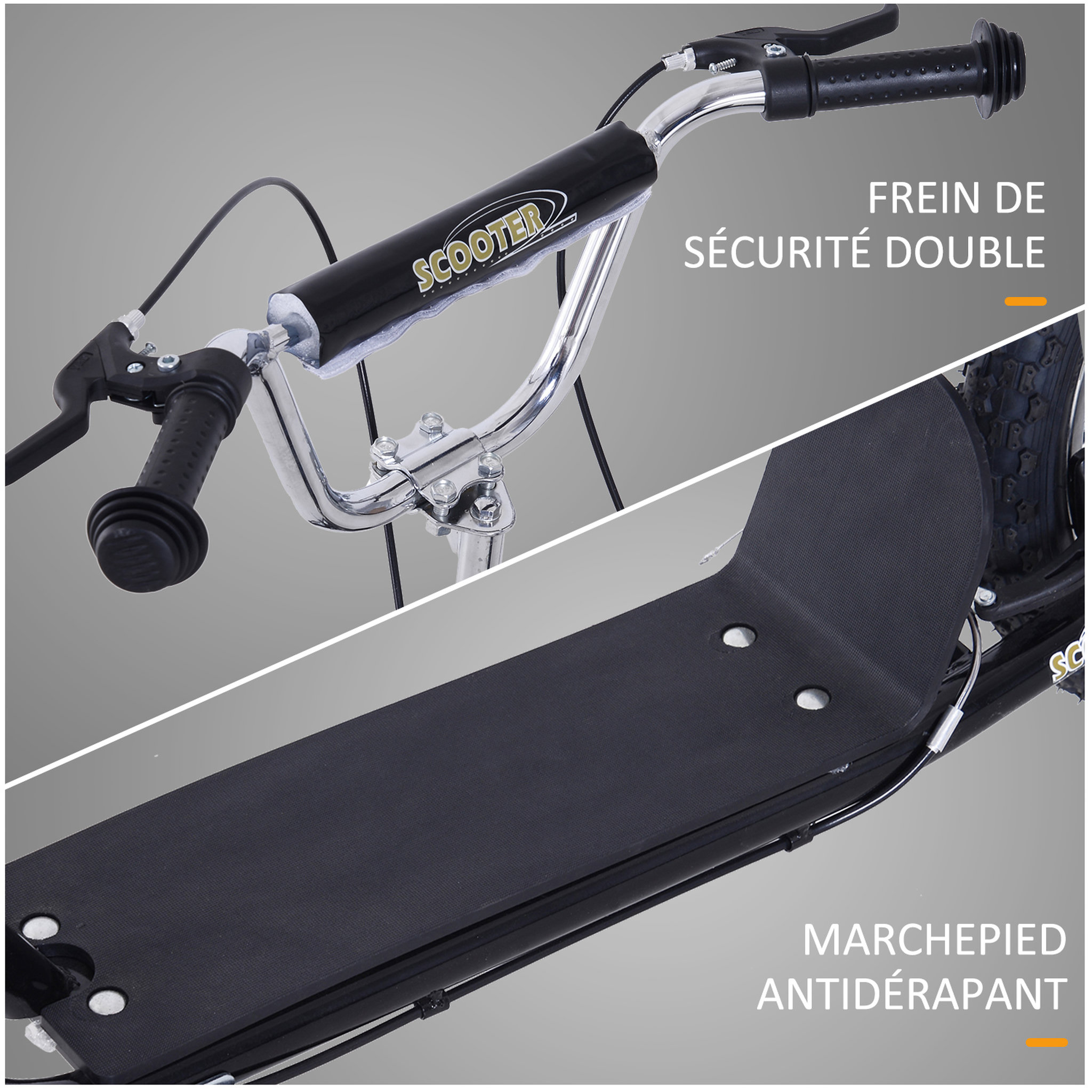 Voir la diapositive 6 : HOMCOM Trottinette patinette freestyle grandes roues pneumatiques Ø 41 cm hauteur guidon réglable béquille pegs inclus acier noir