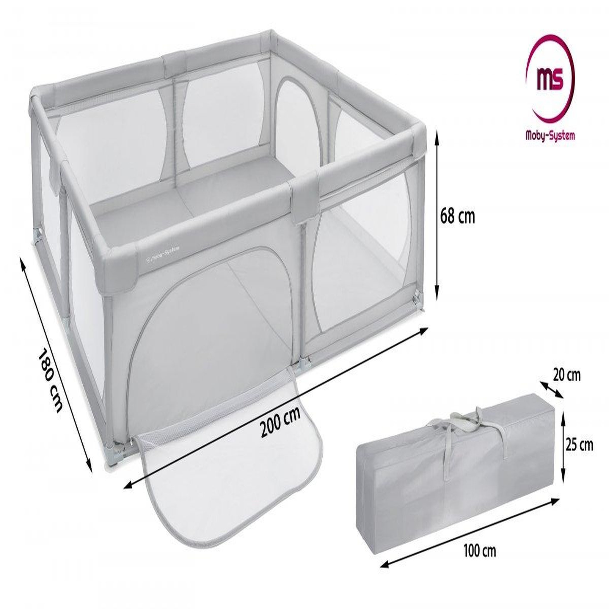 Voir la diapositive 2 : MOBY SYSTEM Parc Bébé Pliable 200 x 180 X 68 cm, Base Antidérapante, Grille de Protection, Matériau Imperméable