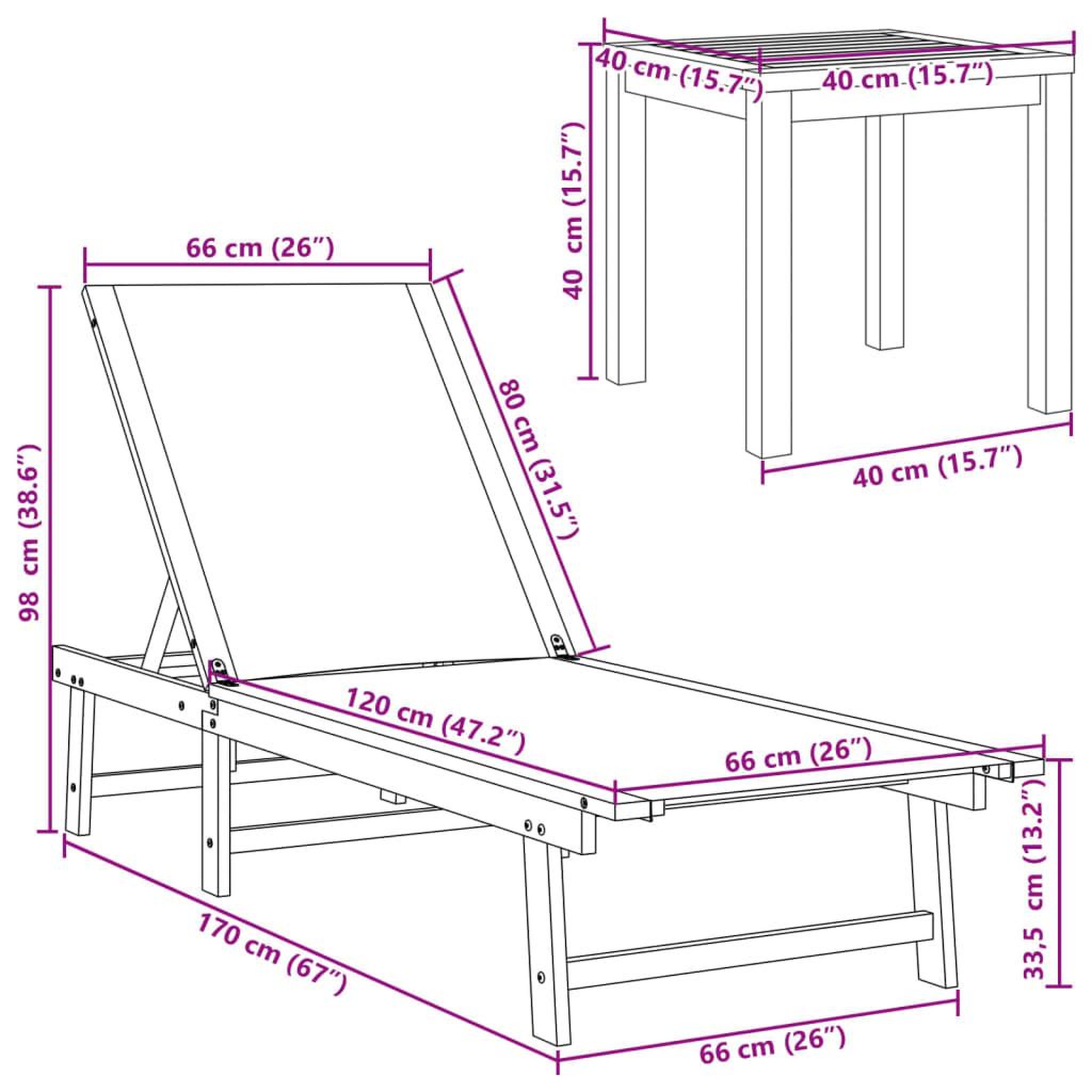 Voir la diapositive 6 : VIDAXL Chaise longue et table bleu bois d'acacia solide et textilene