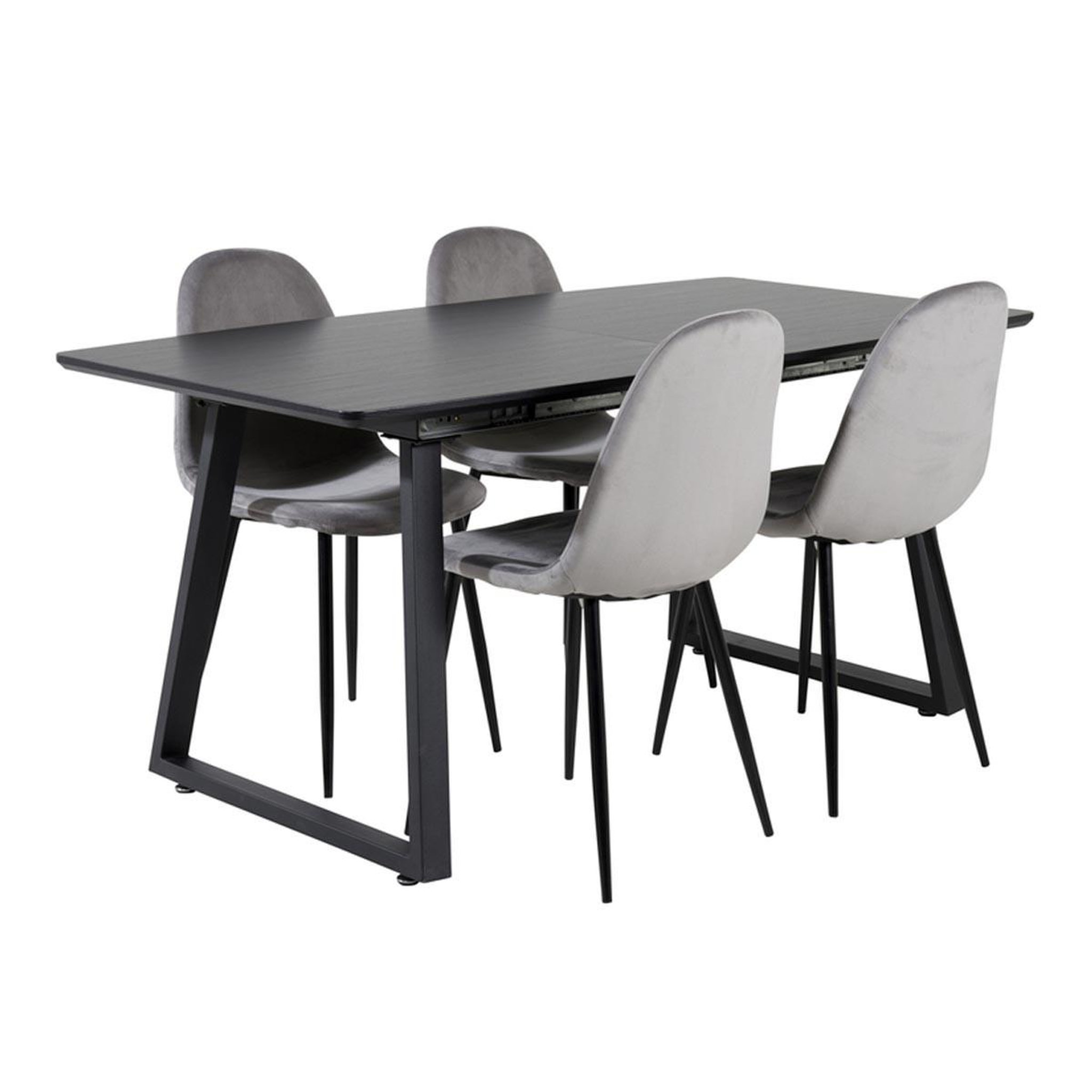 Paris Prix Ensemble table à manger extensible & 4 chaises  inca & polar  160-200cm noir & gris