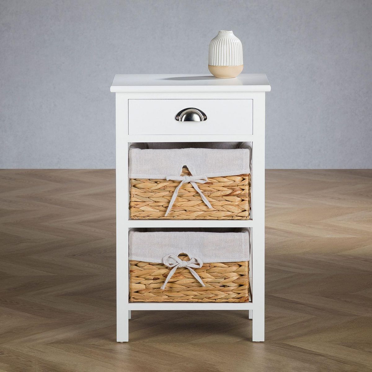 IDIMEX Table de chevet RAVEO avec 1 tiroir et 2 paniers, en bois lasuré