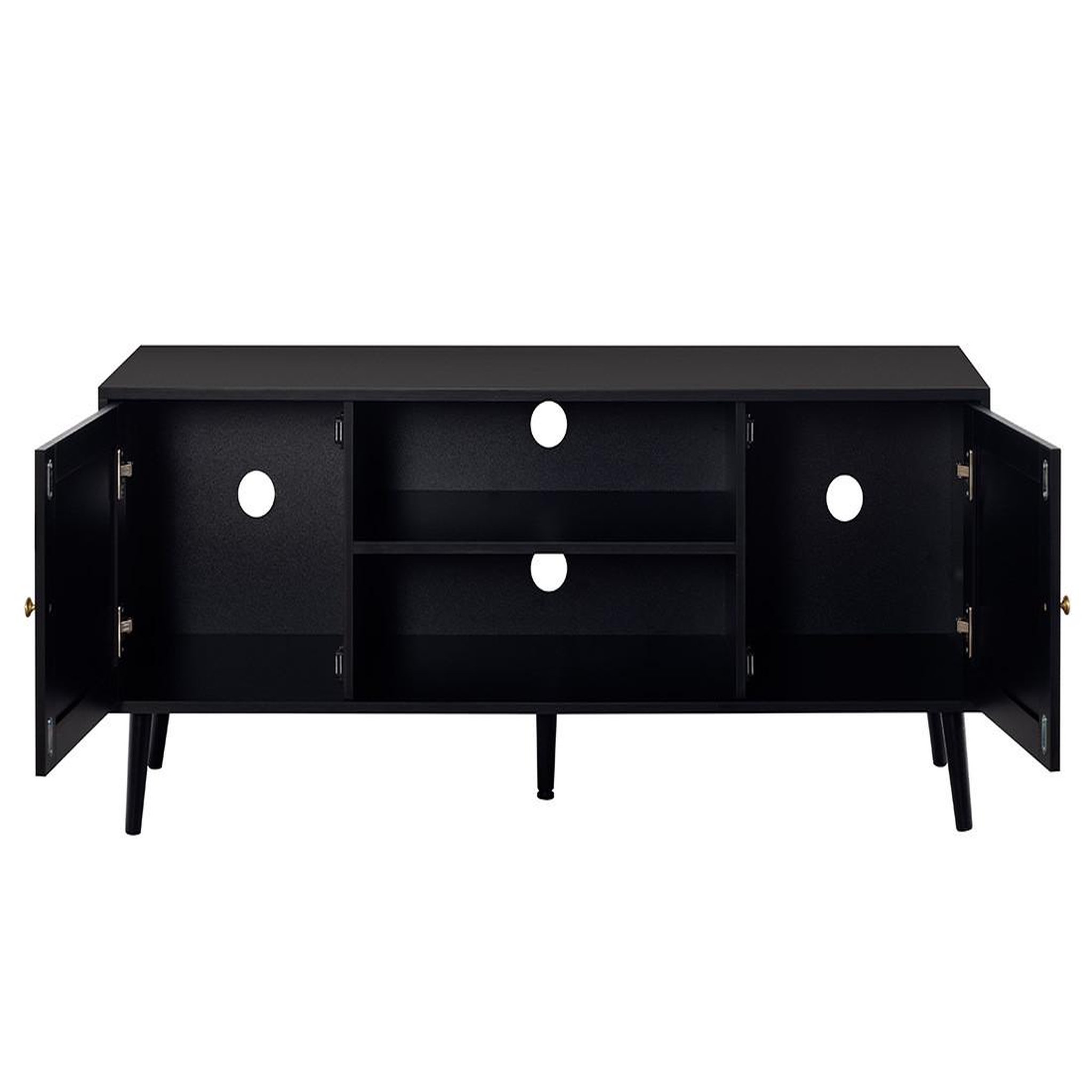 Voir la diapositive 3 : BEST MOBILIER Goto - meuble tv - noir et cannage - 2 portes et 2 niches - 140 cm