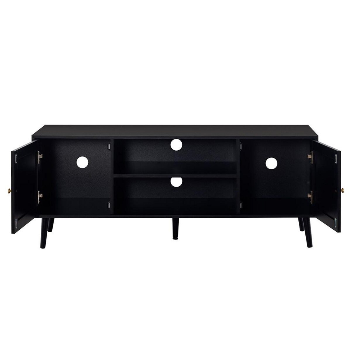 BEST MOBILIER Goto - meuble tv - noir et cannage - 2 portes et 2 niches - 140 cm