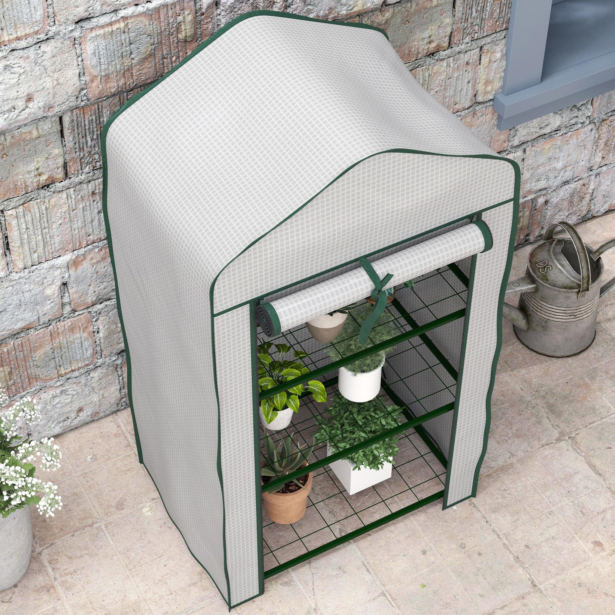 Voir la diapositive 4 : OUTSUNNY Serre de jardin balcon 3 niveaux métal thermolaqué vert pe blanc