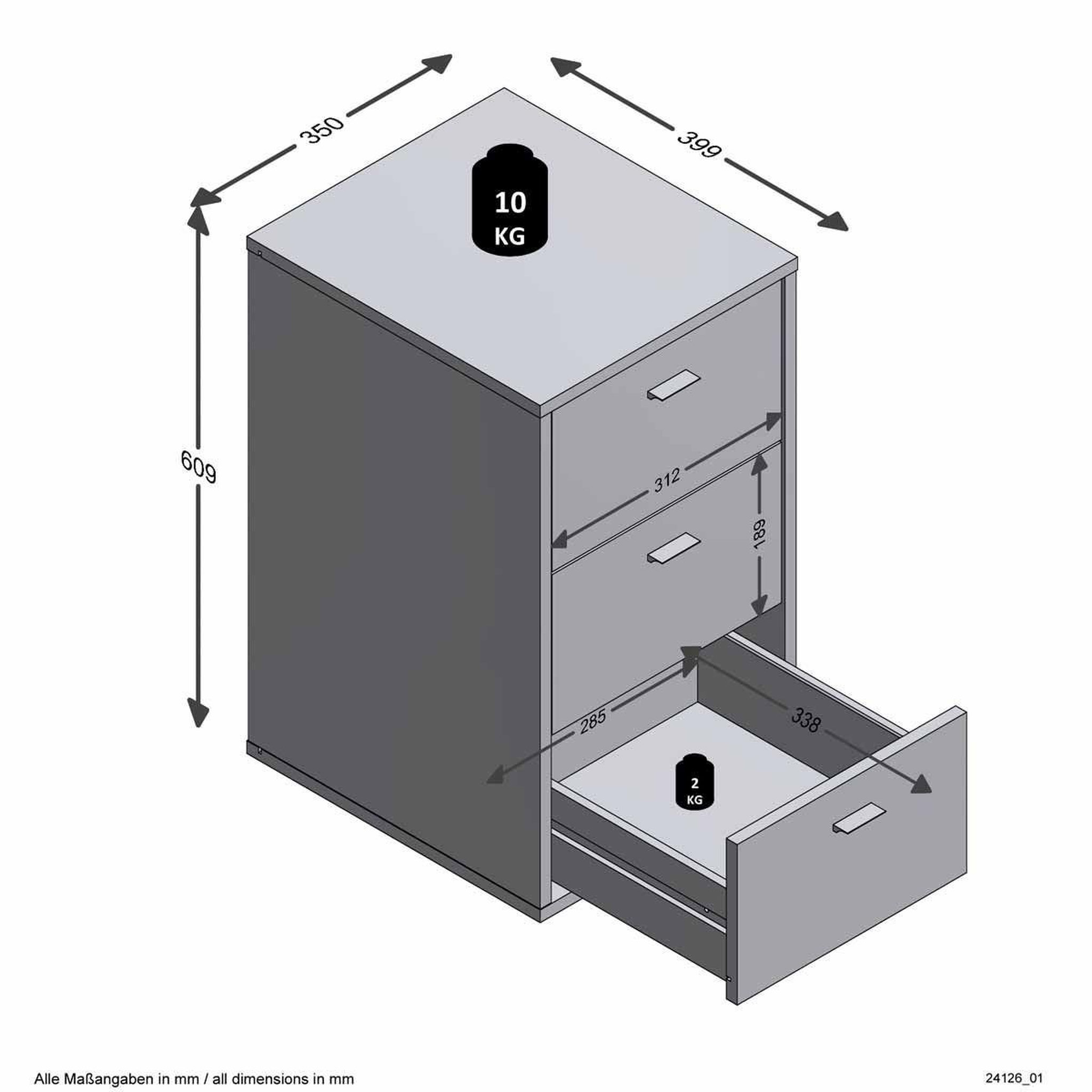 Voir la diapositive 3 : Paris Prix Table de chevet 3 tiroirs design  gania  62cm blanc