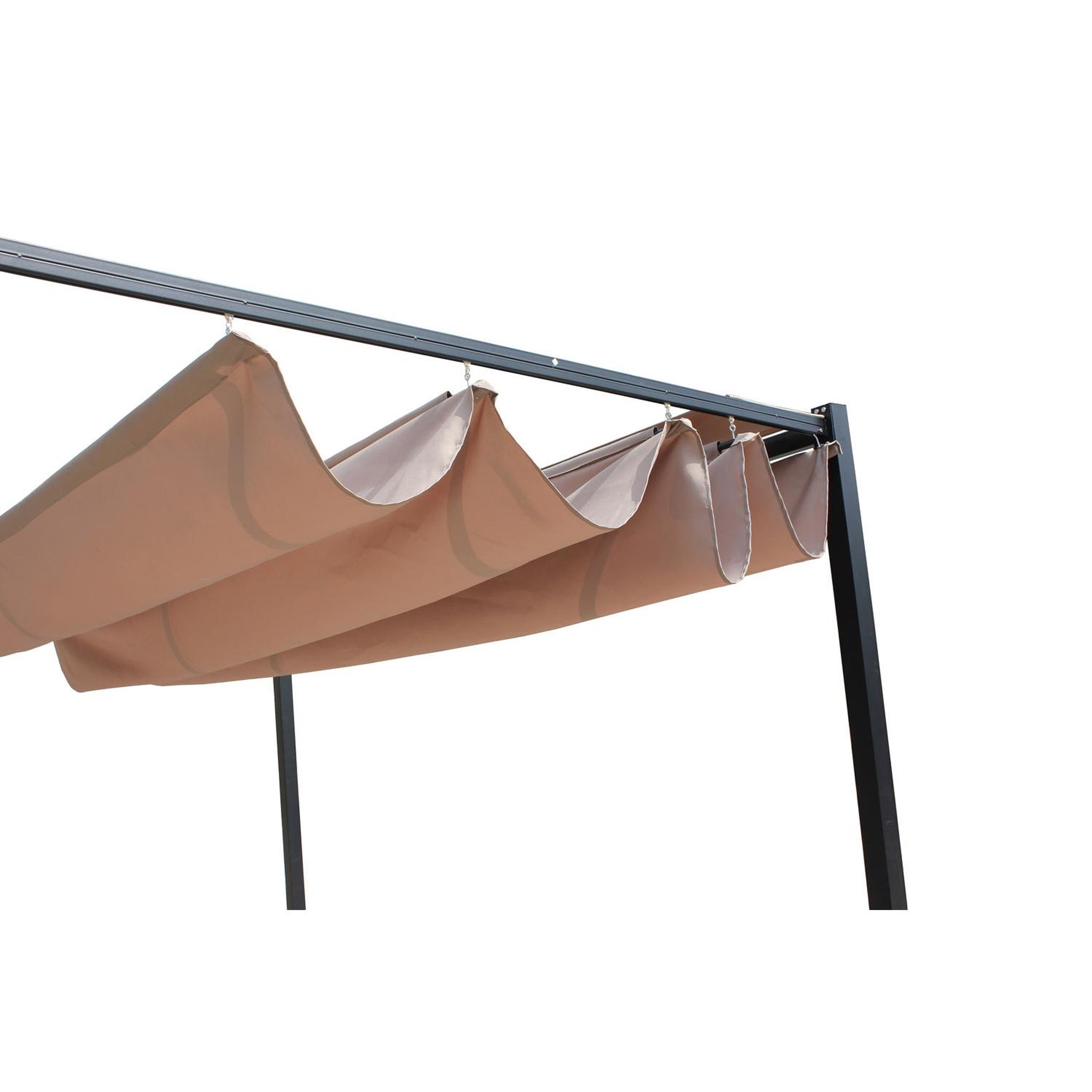 Voir la diapositive 4 : CONCEPT USINE Pergola autoportante 3 x 3 m en acier avec toile taupe tusa