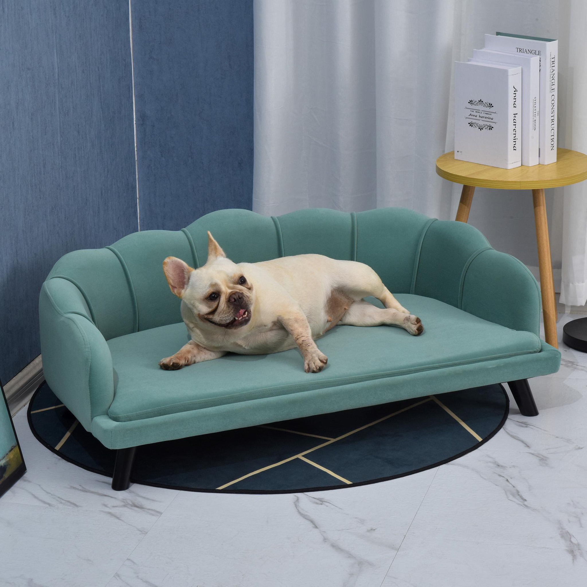 Voir la diapositive 2 : PAWHUT Canapé chien lit pour chien chat design contemporain coquillage dim. 98l x 60l x 35h cm coussin moelleux velours vert