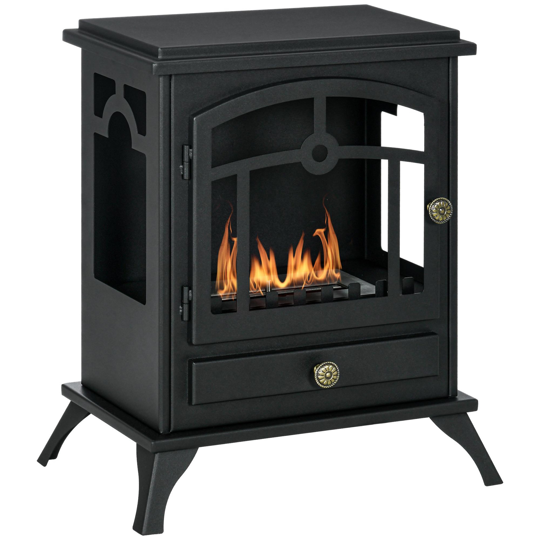 HOMCOM Cheminée bioéthanol sur pied style néo-rétro poêle 1 brûleur 1,2 L dim. 45L x 28l x 54H cm couverture 20-25 m² acier noir