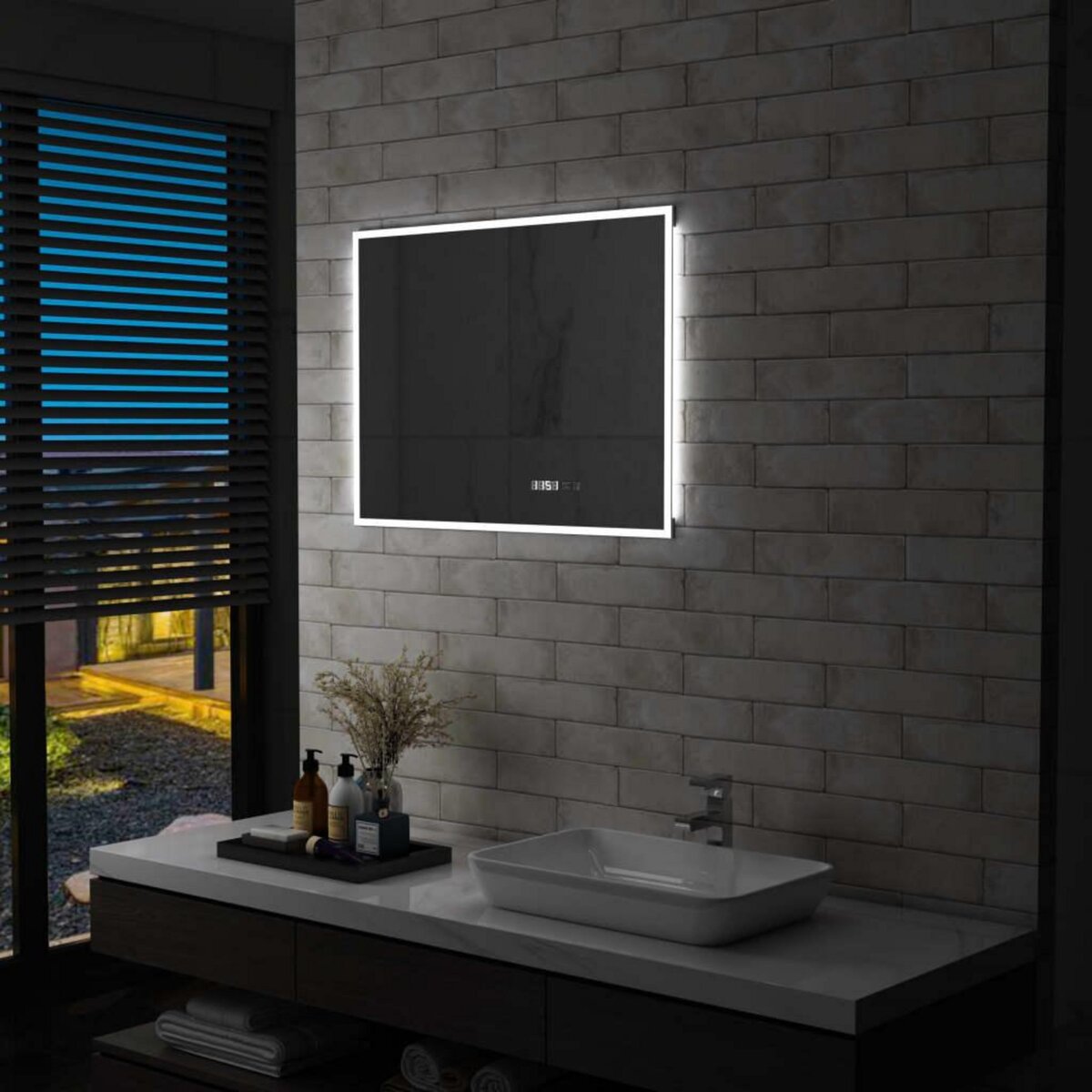 VIDAXL Miroir a LED et capteur tactile et affichage d'heure 80x60 cm