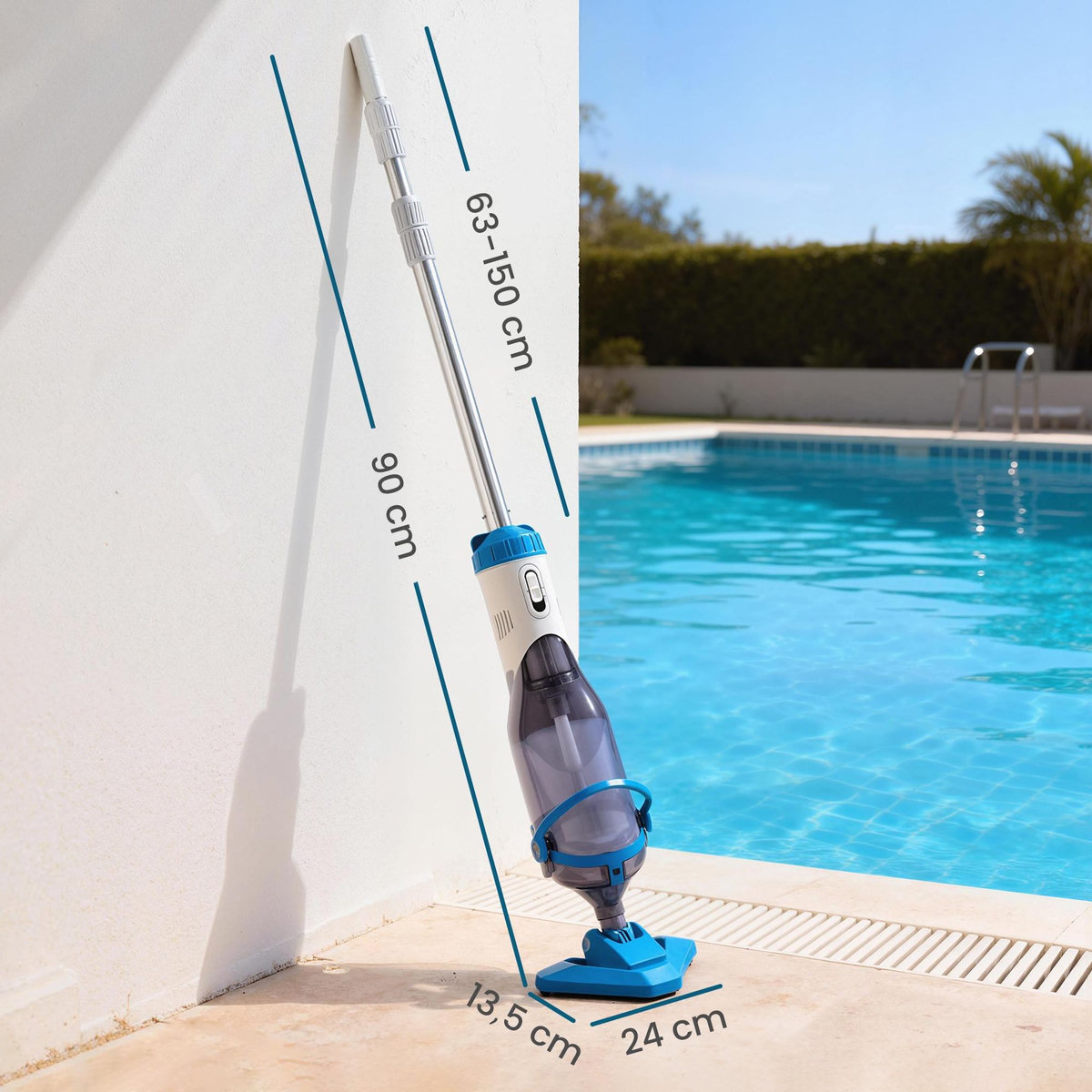 OUTSUNNY Aspirateur de piscine sans fil autonomie 60 min. 1200 l/h manche télescopique blanc bleu
