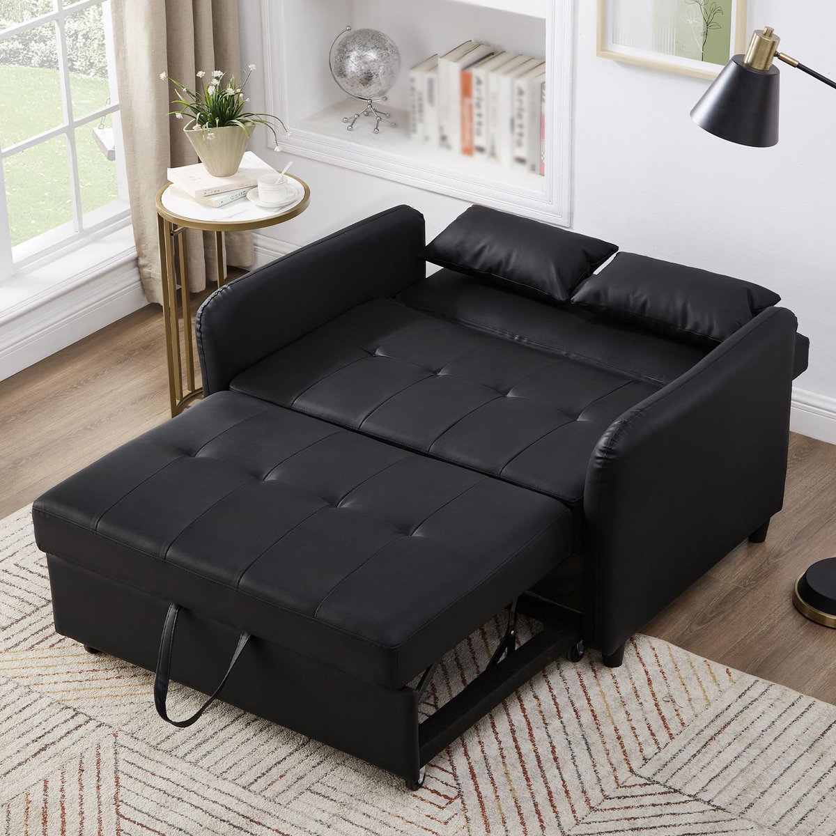 MERAX Canapé droit convertible 2 places pu noir