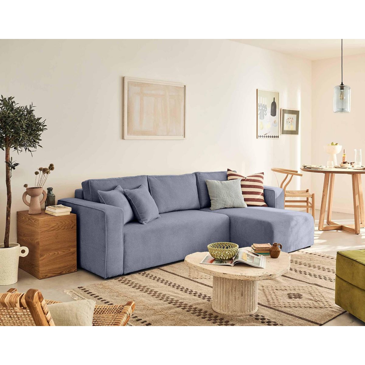 BEST MOBILIER Topaze - canapé d'angle réversible - 4 places - convertible avec coffre - en velours texturé