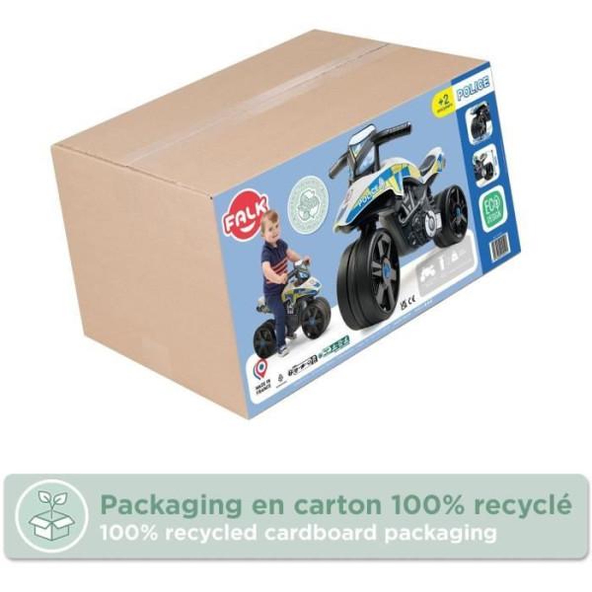 Voir la diapositive 5 : FALK Draisienne Velo  Moto Police - FALK - Larges roues et Guidon directionnel - Fabriqué en France - 40% de plastique recyclé - Des 2 an
