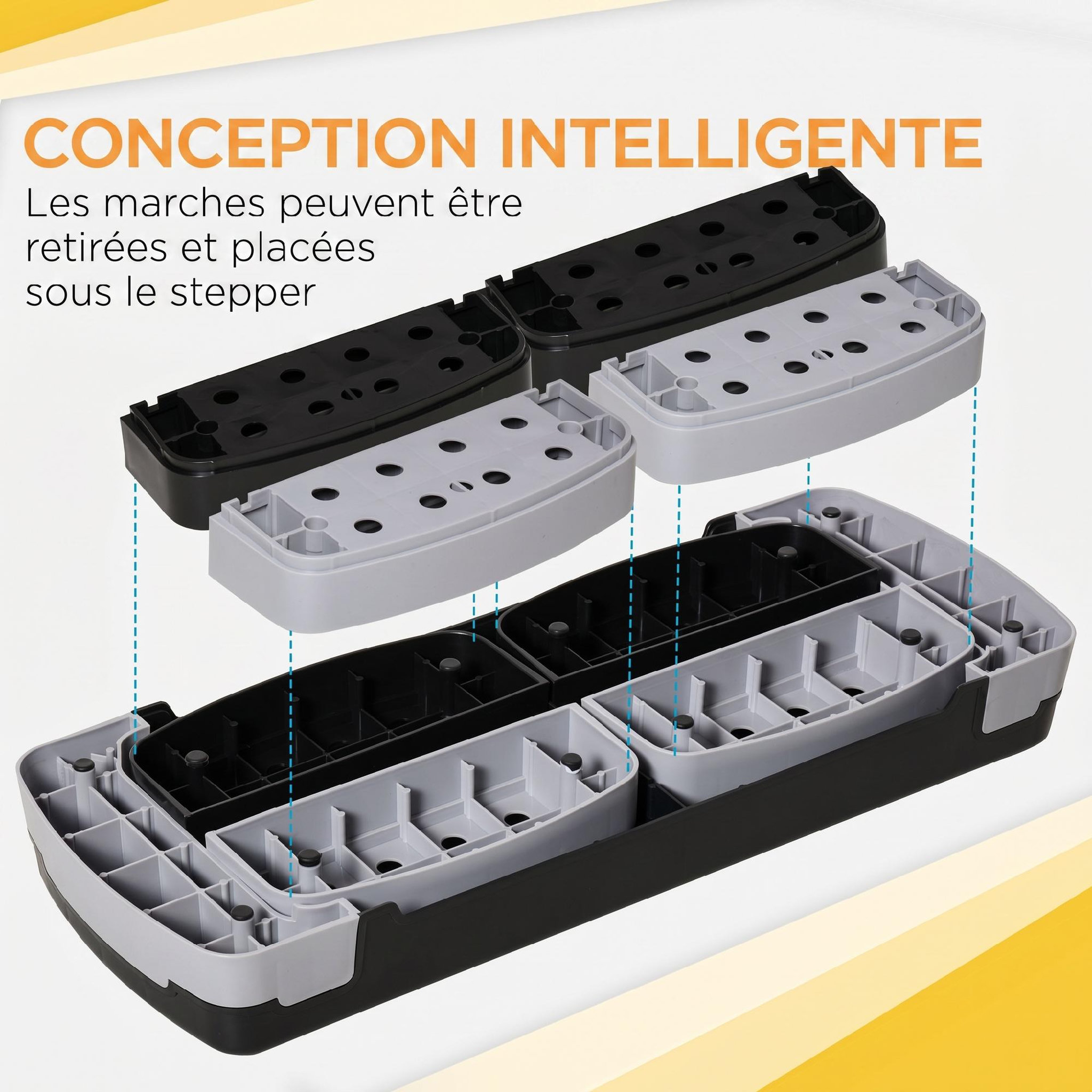 Voir la diapositive 5 : HOMCOM Stepper fitness aerobic hauteur reglable surface antiderapante 80 x 31 x 20 cm noir gris clair