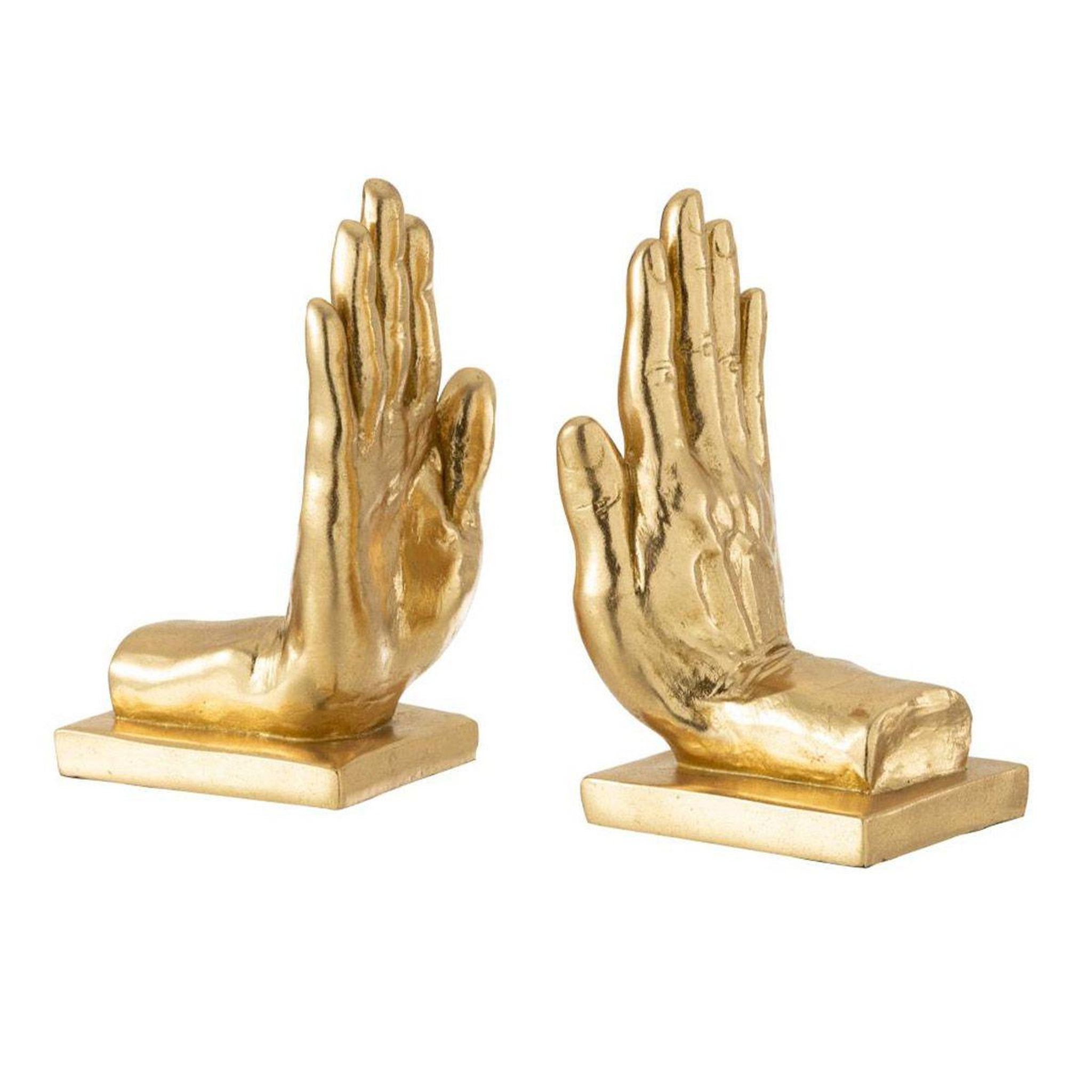 J-LINE Lot de 2 serre-livres design  main  22cm or