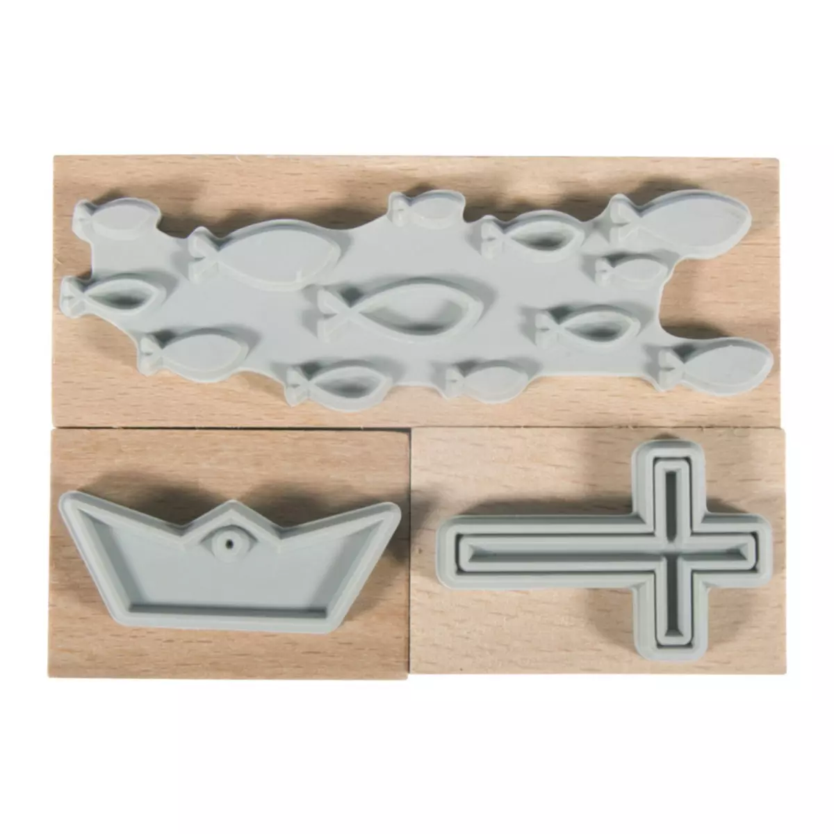 Rayher Kit tampons bois Confirmation,Communion, 3,9x2,6cm - 8,3x2,6cm, boîte 3 pces